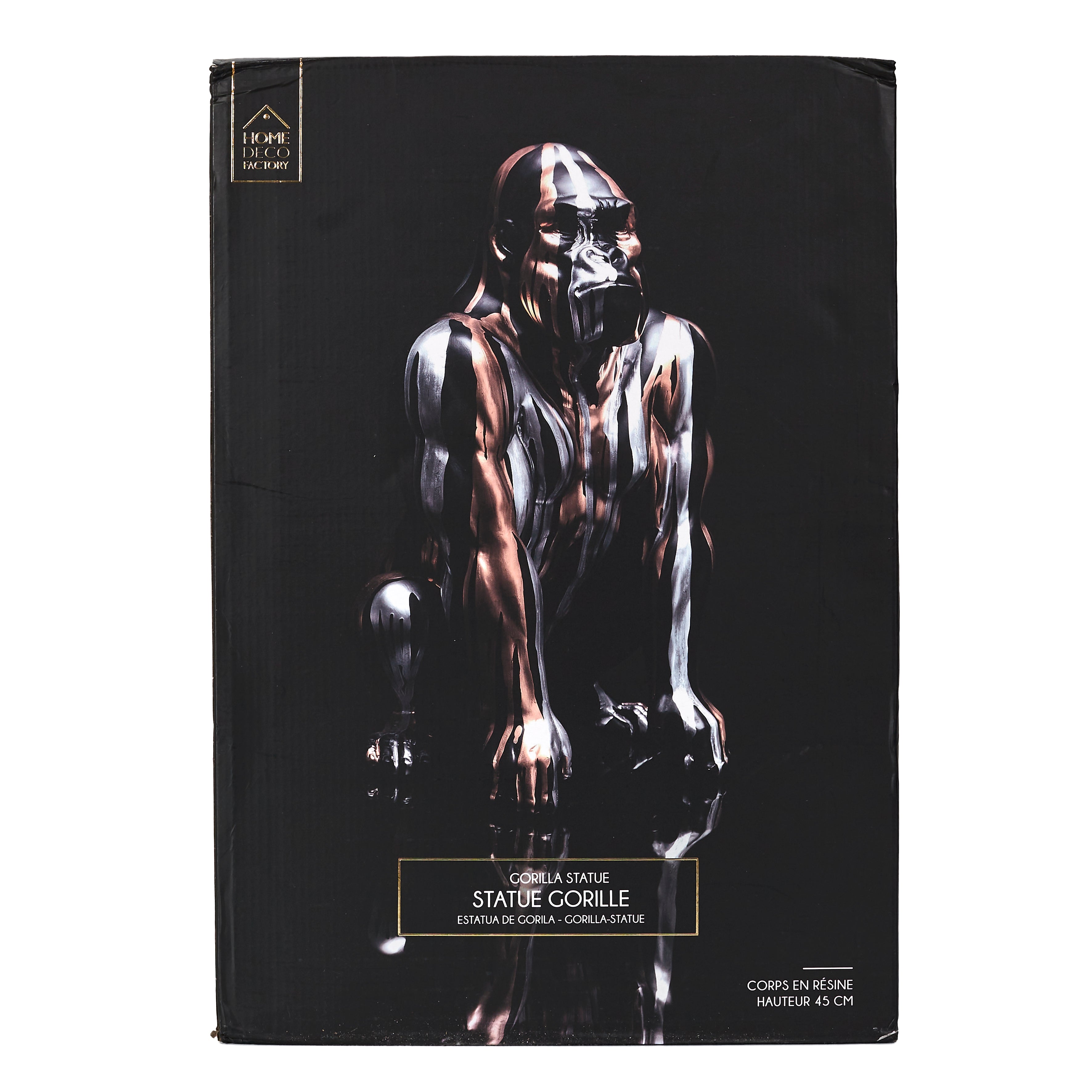 STATUE GORILLE NOIR COULURE DORE ARGENTE H45CM