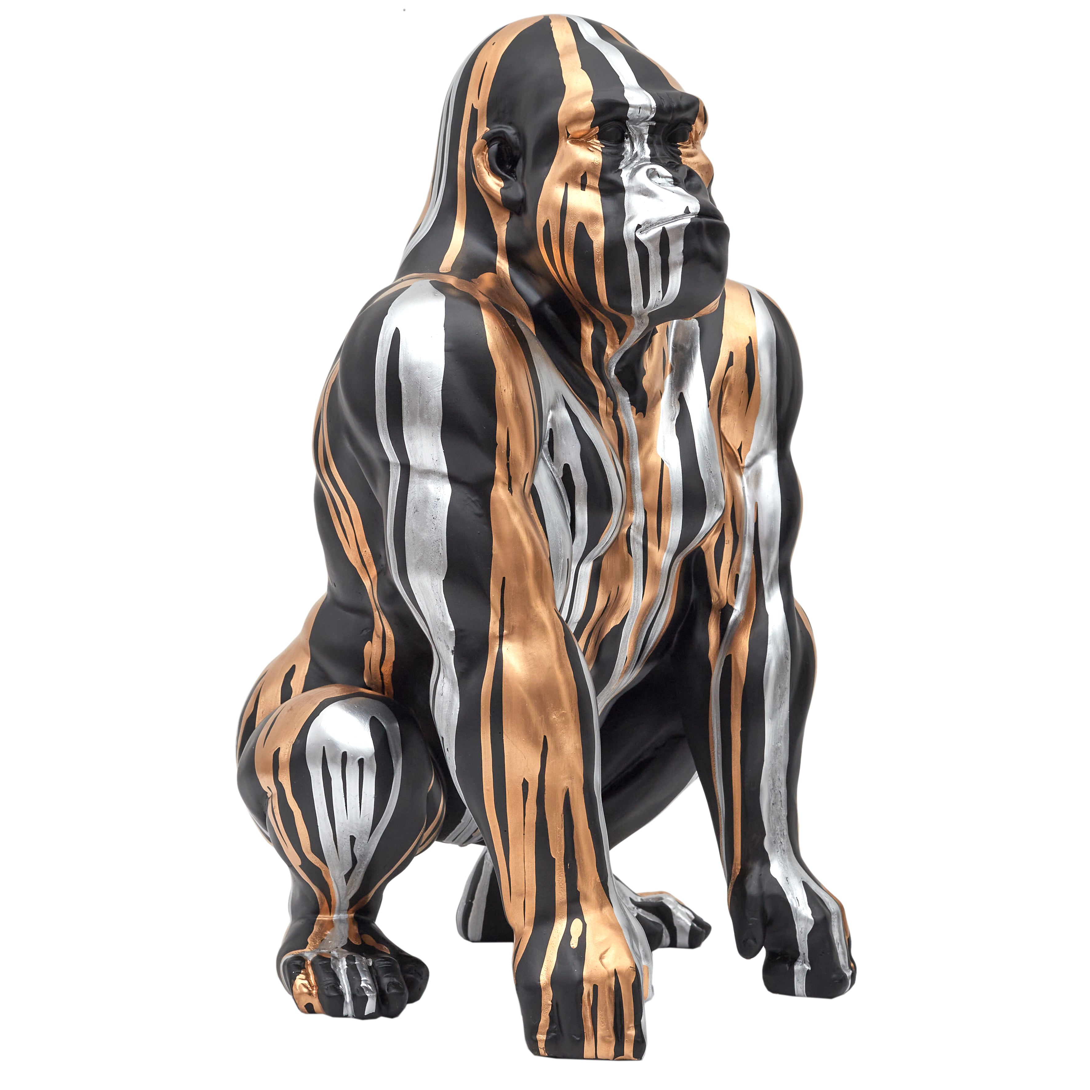 STATUE GORILLE NOIR COULURE DORE ARGENTE H45CM