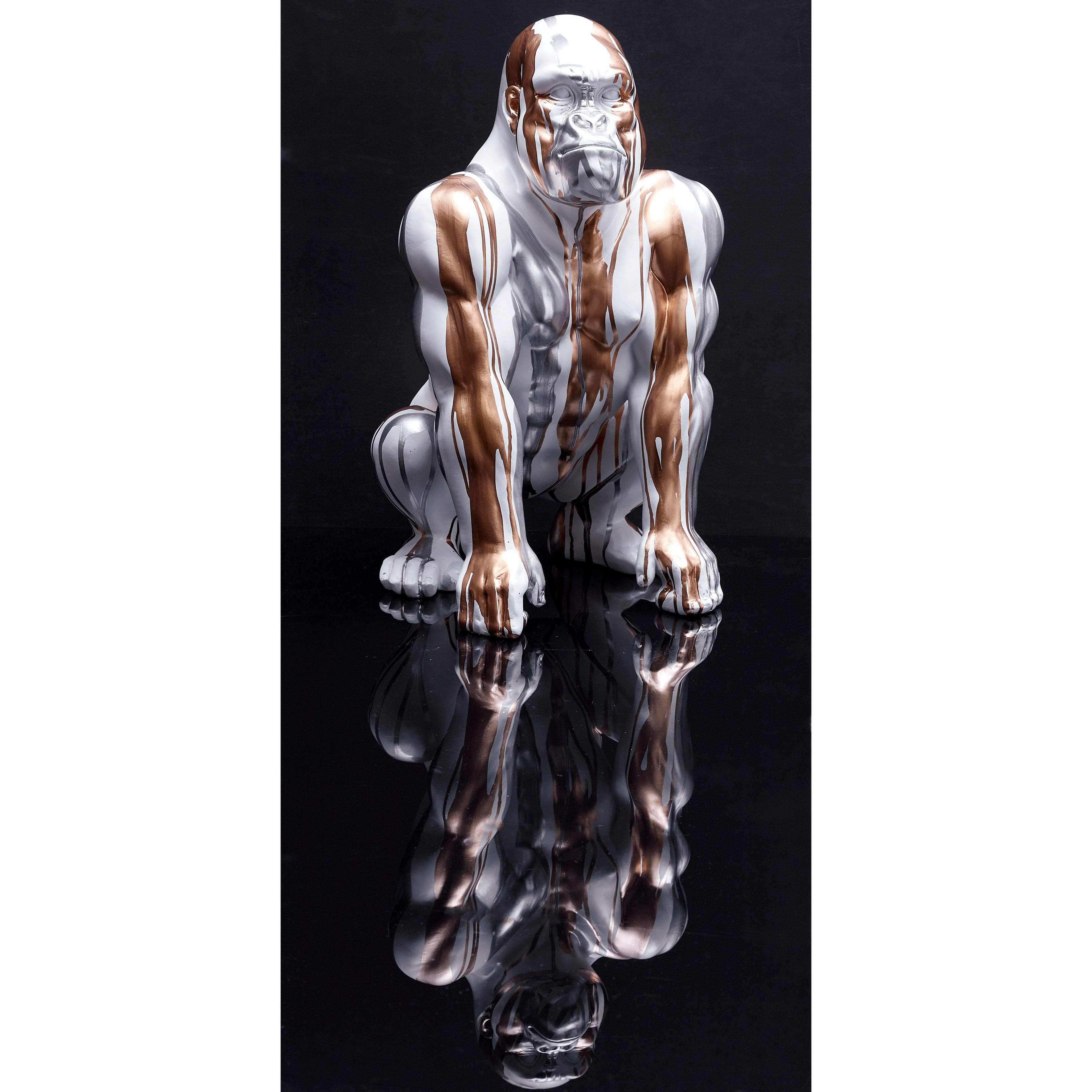STATUE GORILLE BLANC COULURE DORE ARGENTE H45CM