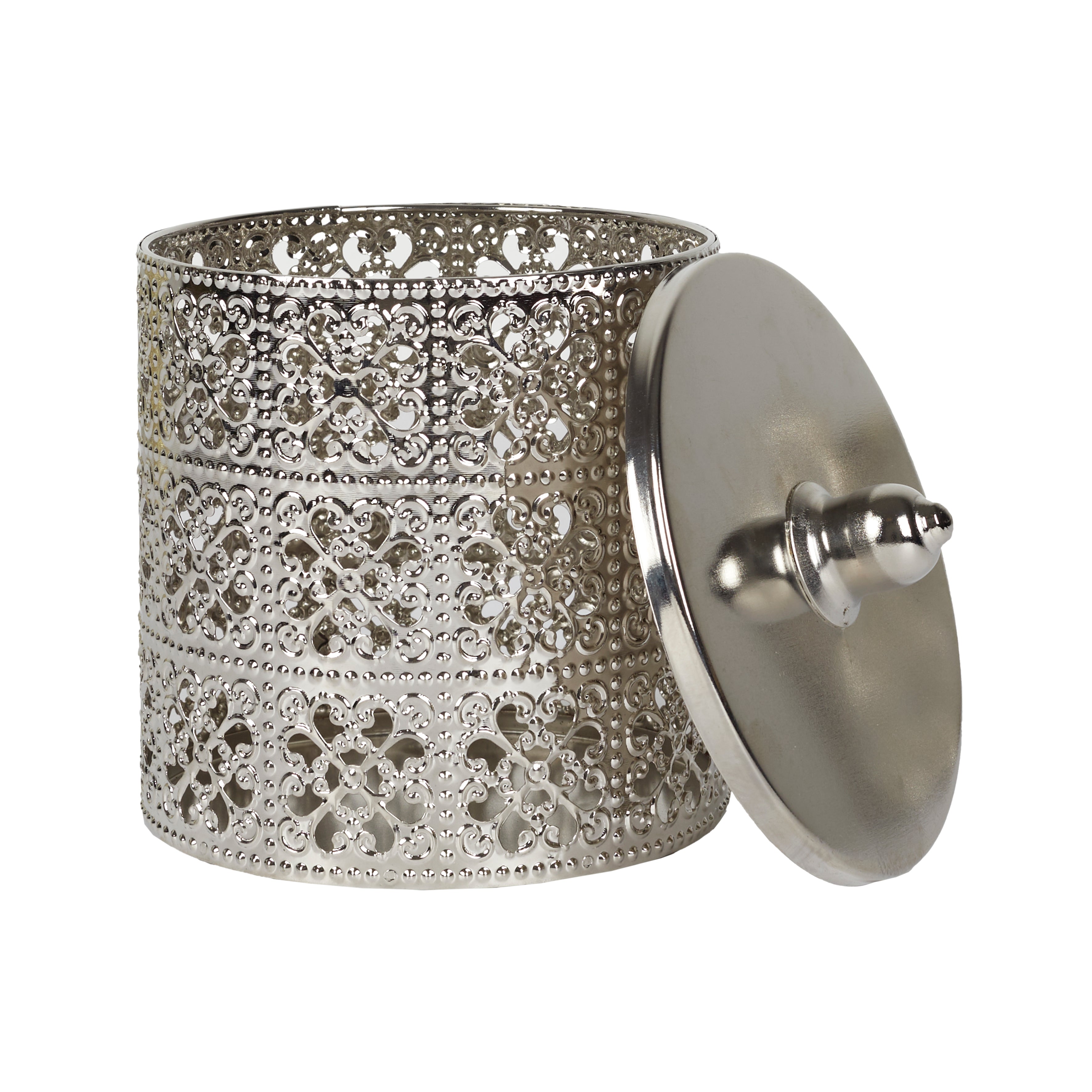 BOITE DECO ARGENTEE AVEC COUVERCLE H13.5CM