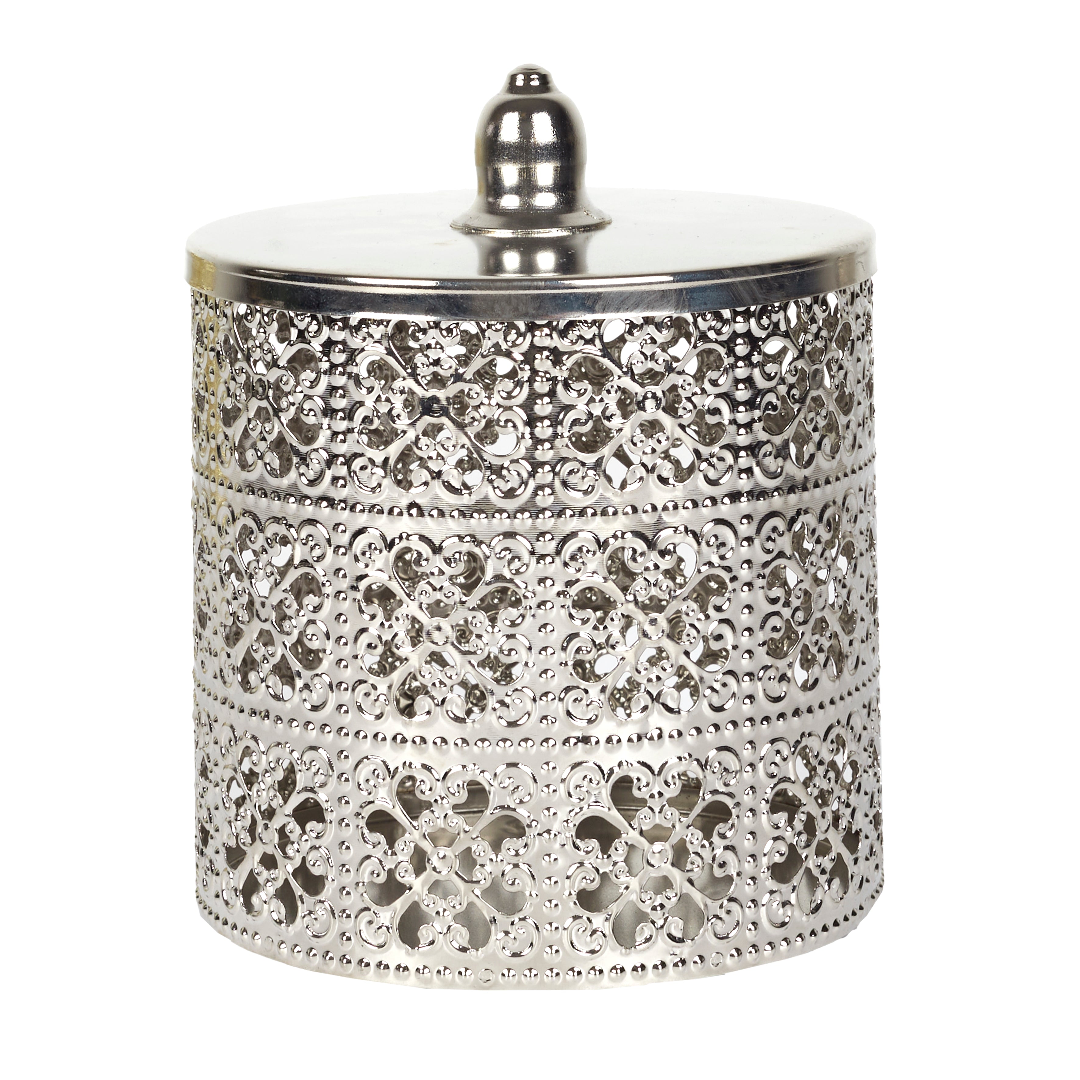 BOITE DECO ARGENTEE AVEC COUVERCLE H13.5CM