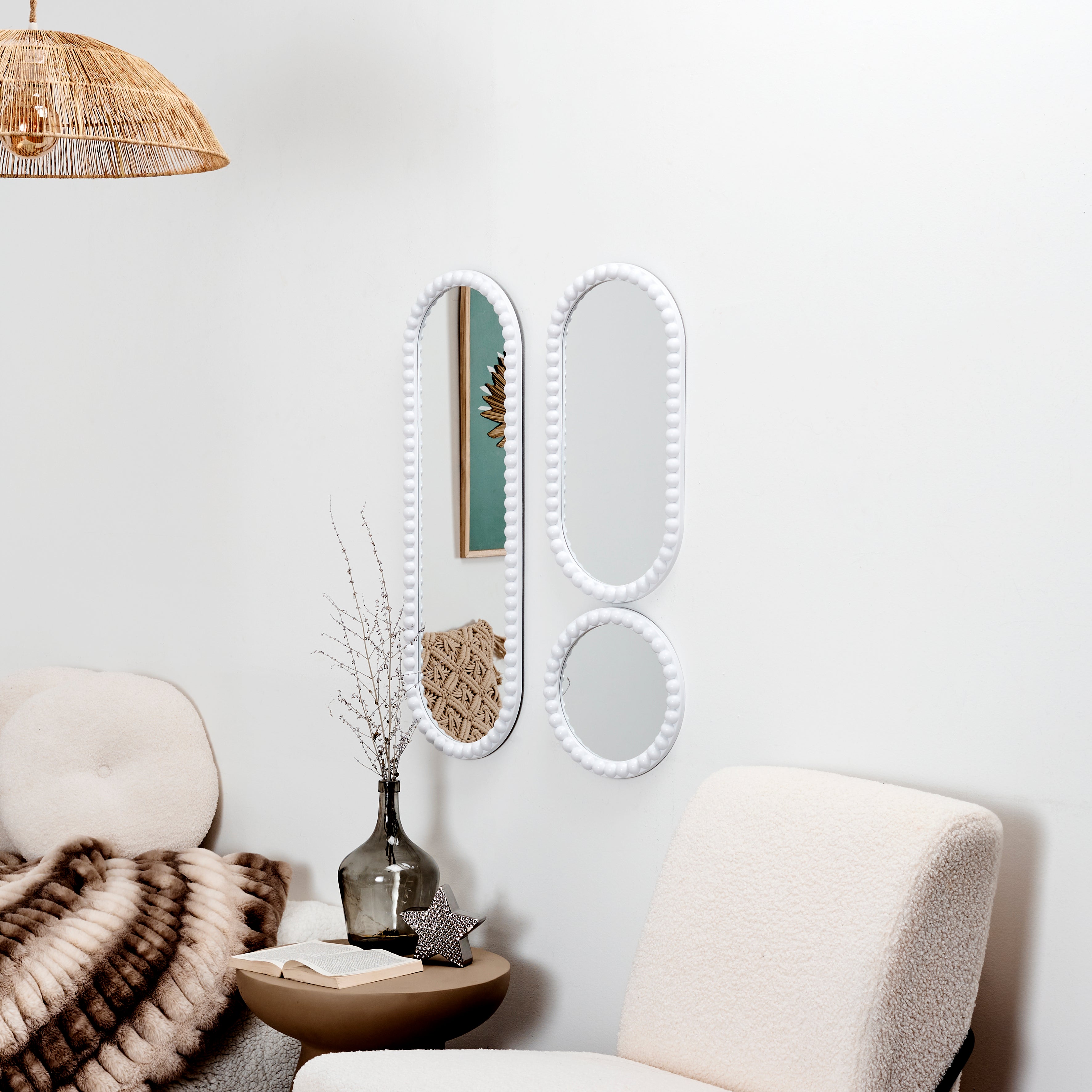 MIROIR CORFU BLANC H75CM X3