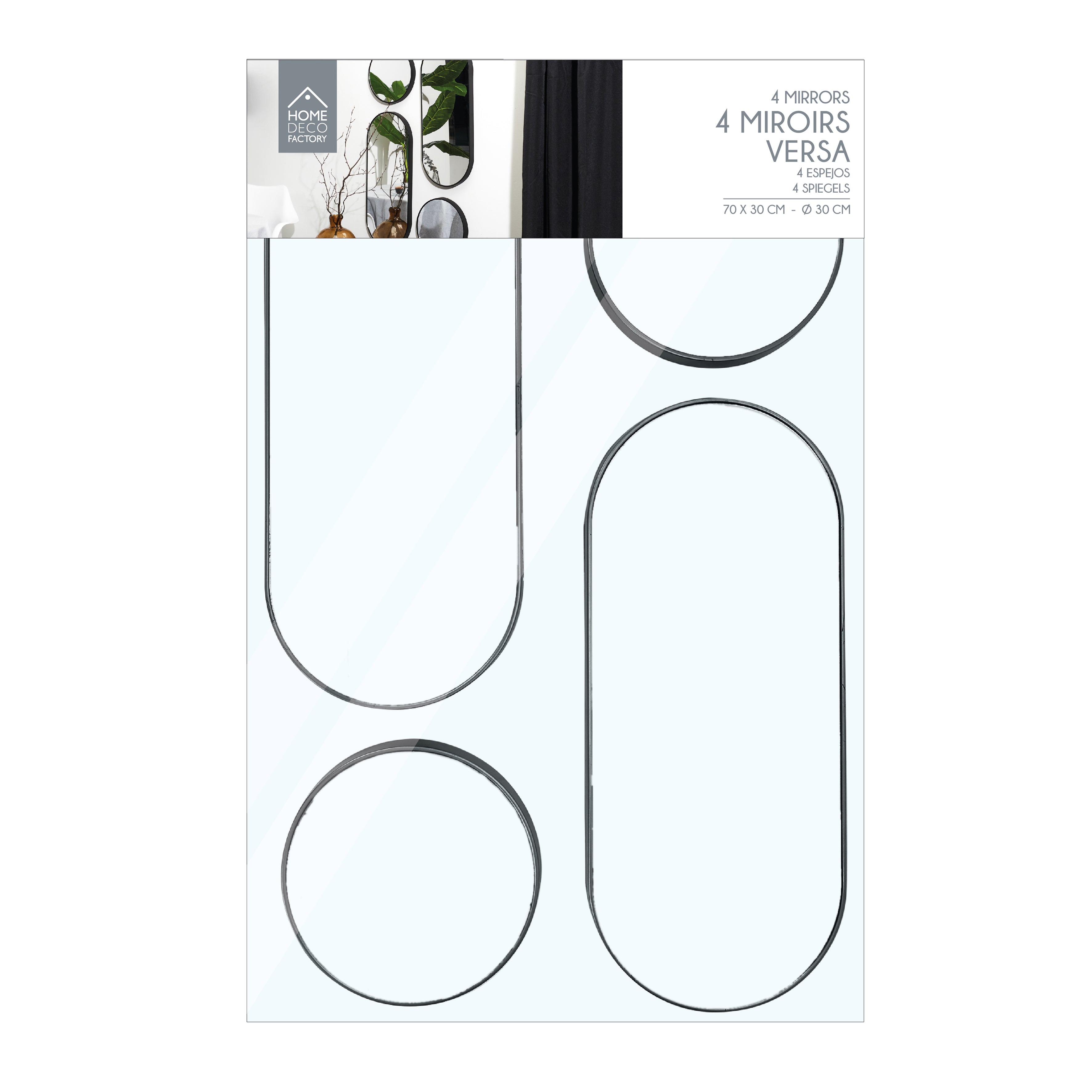 MIROIR DECO ROND ET OVALE VERSA NOIR X4