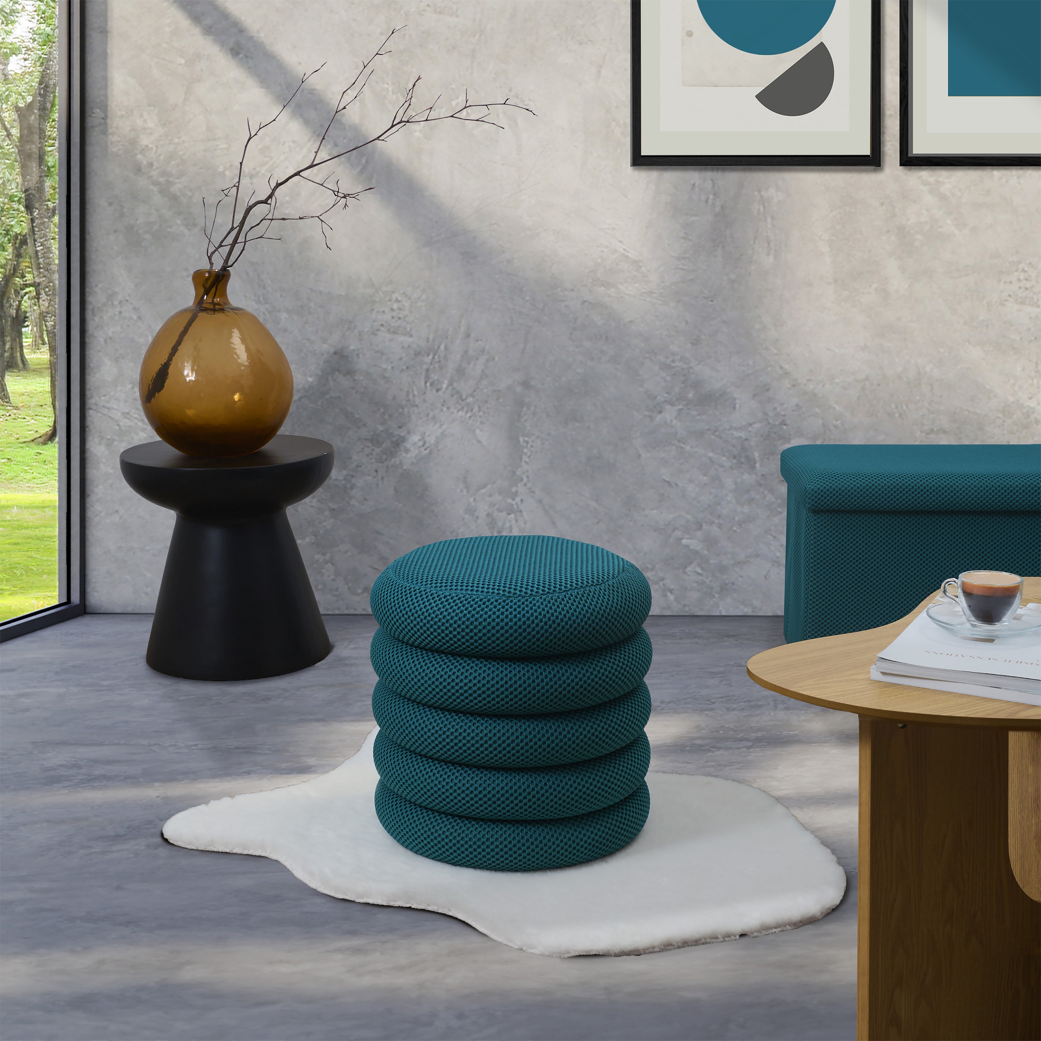 POUF RANGEMENT ATOME BLEU
