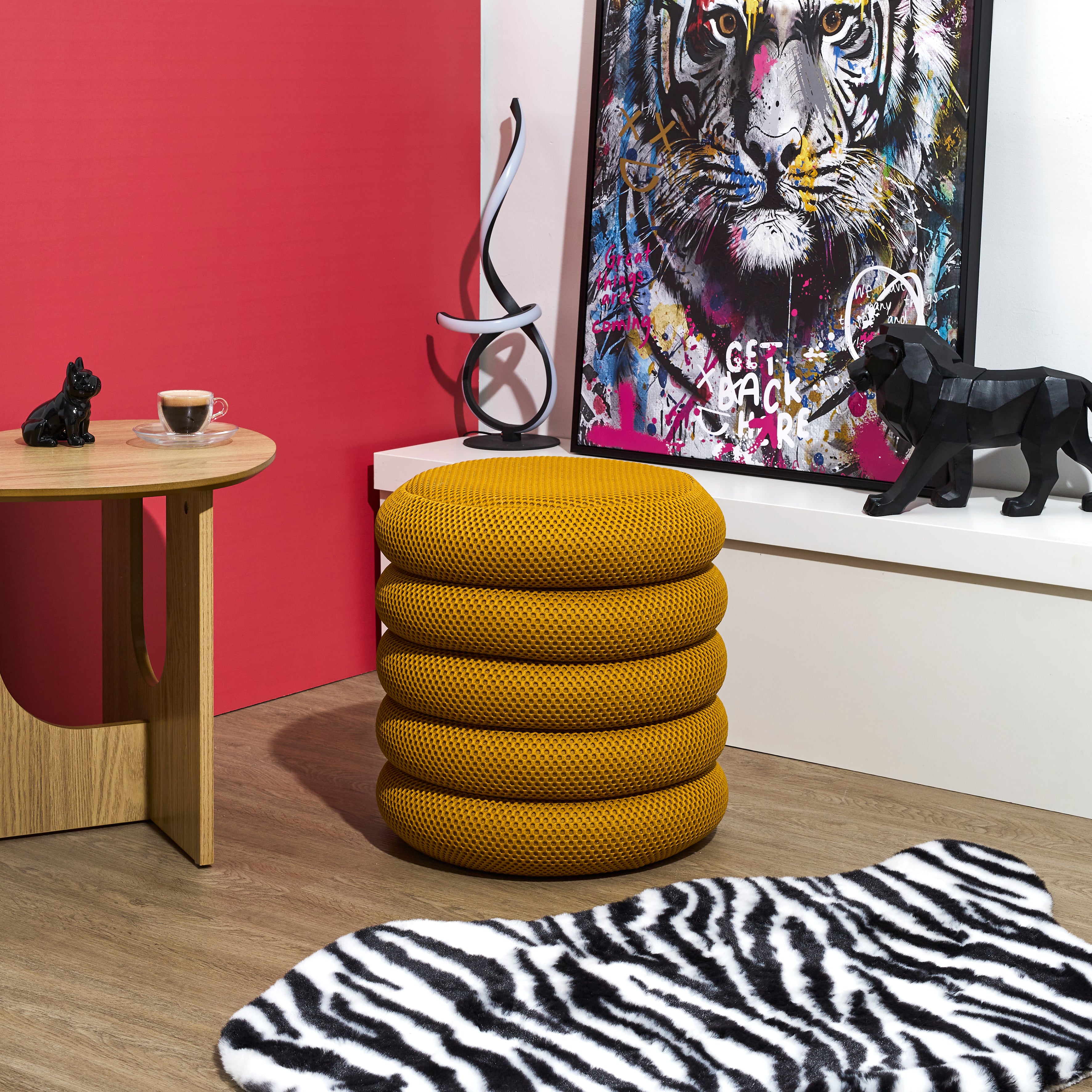 POUF RANGEMENT ATOME JAUNE