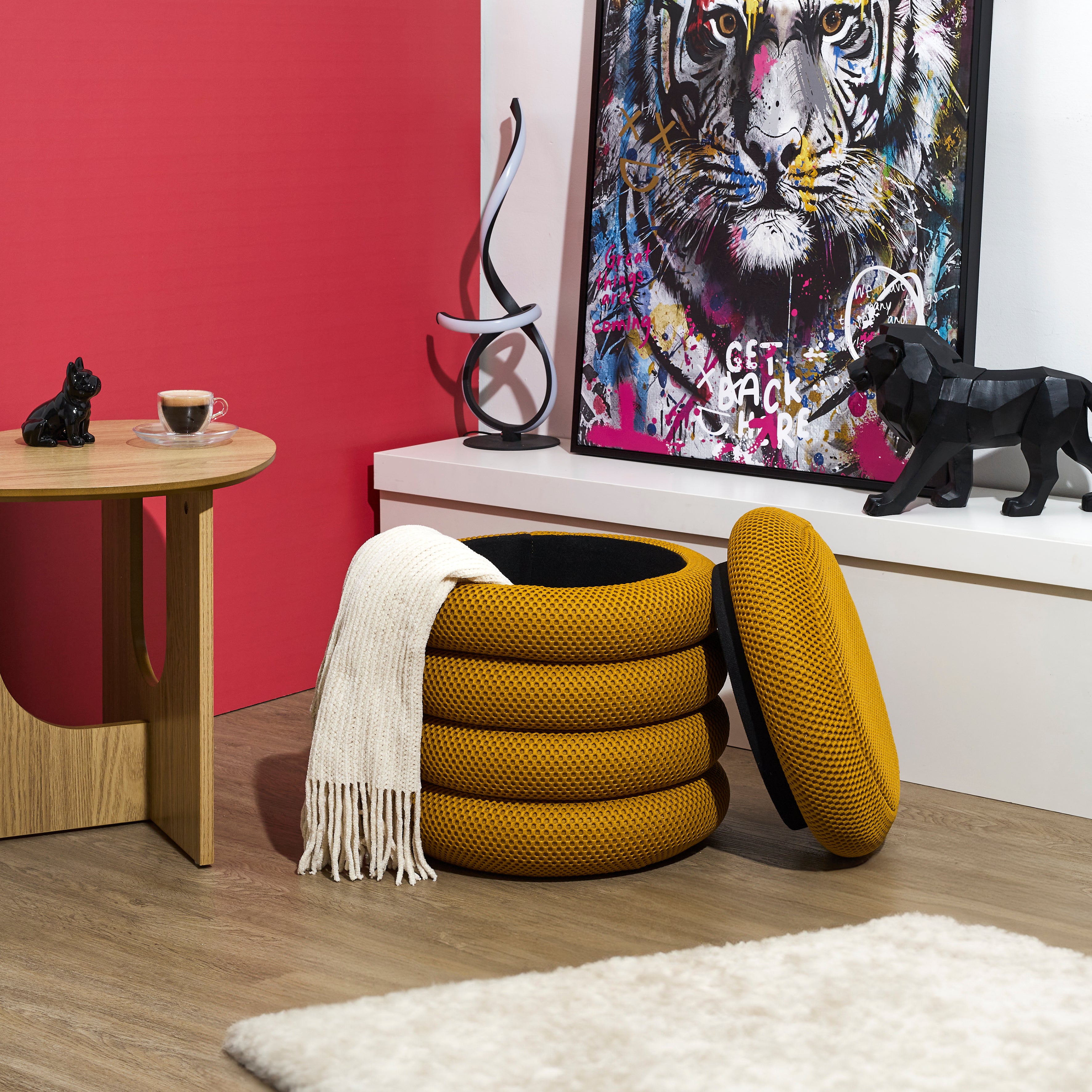 POUF RANGEMENT ATOME JAUNE