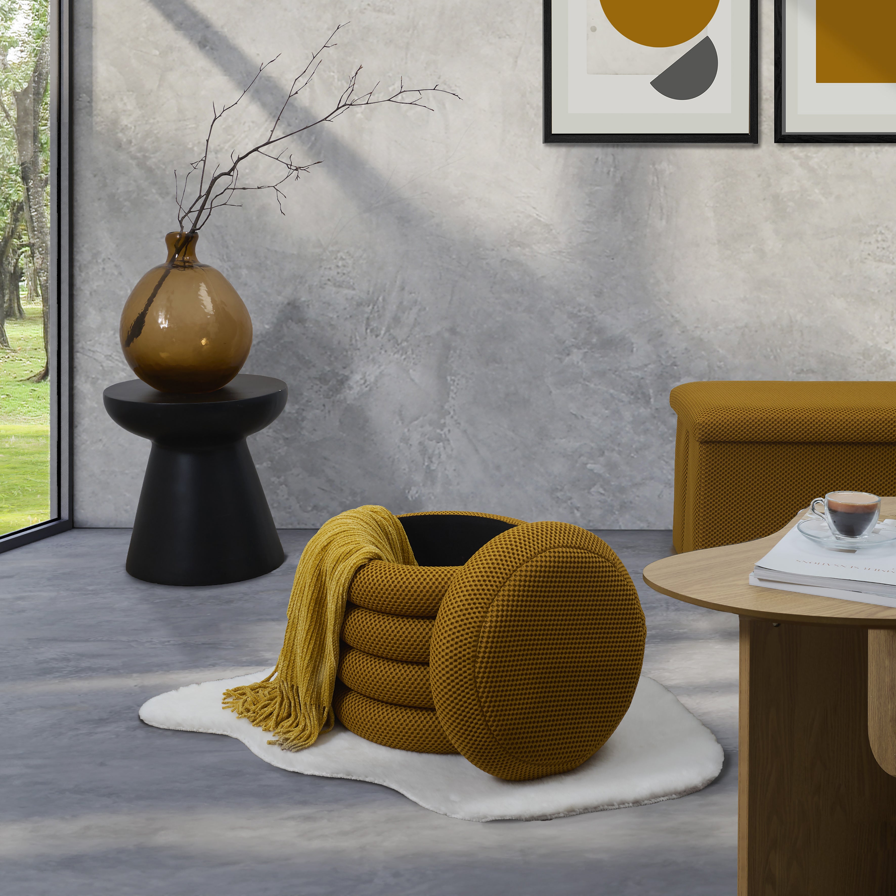 POUF RANGEMENT ATOME JAUNE