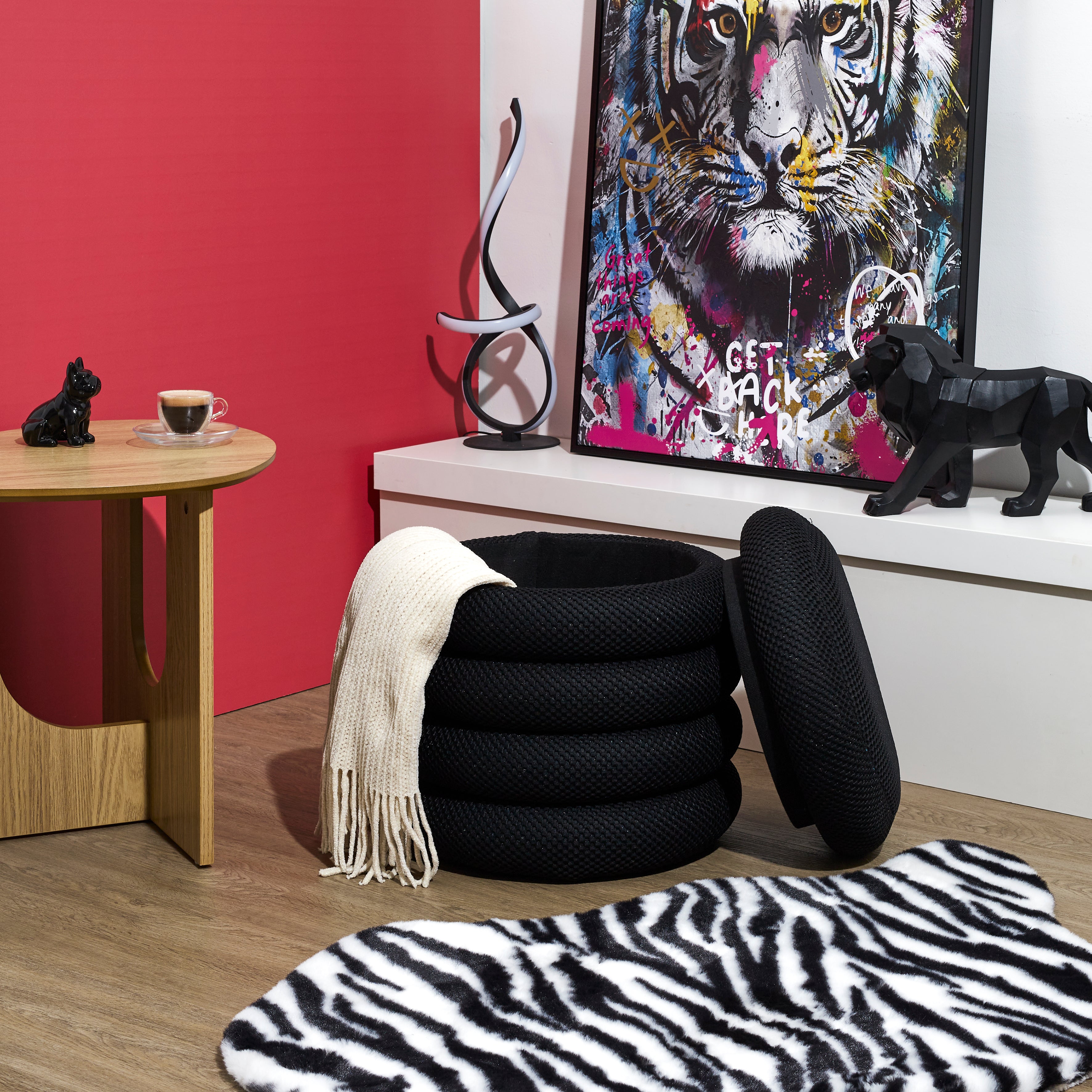 POUF RANGEMENT ATOME NOIR