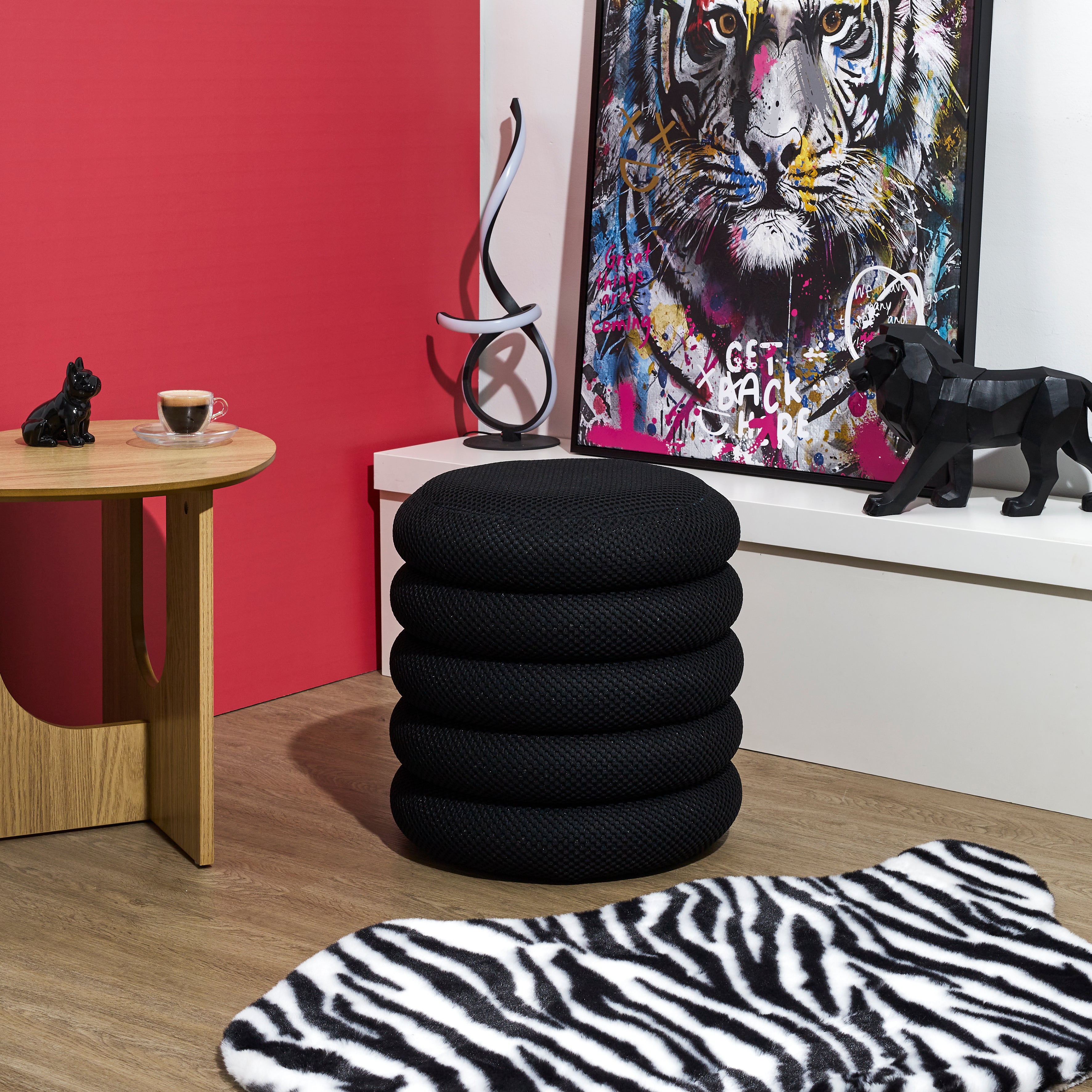 POUF RANGEMENT ATOME NOIR