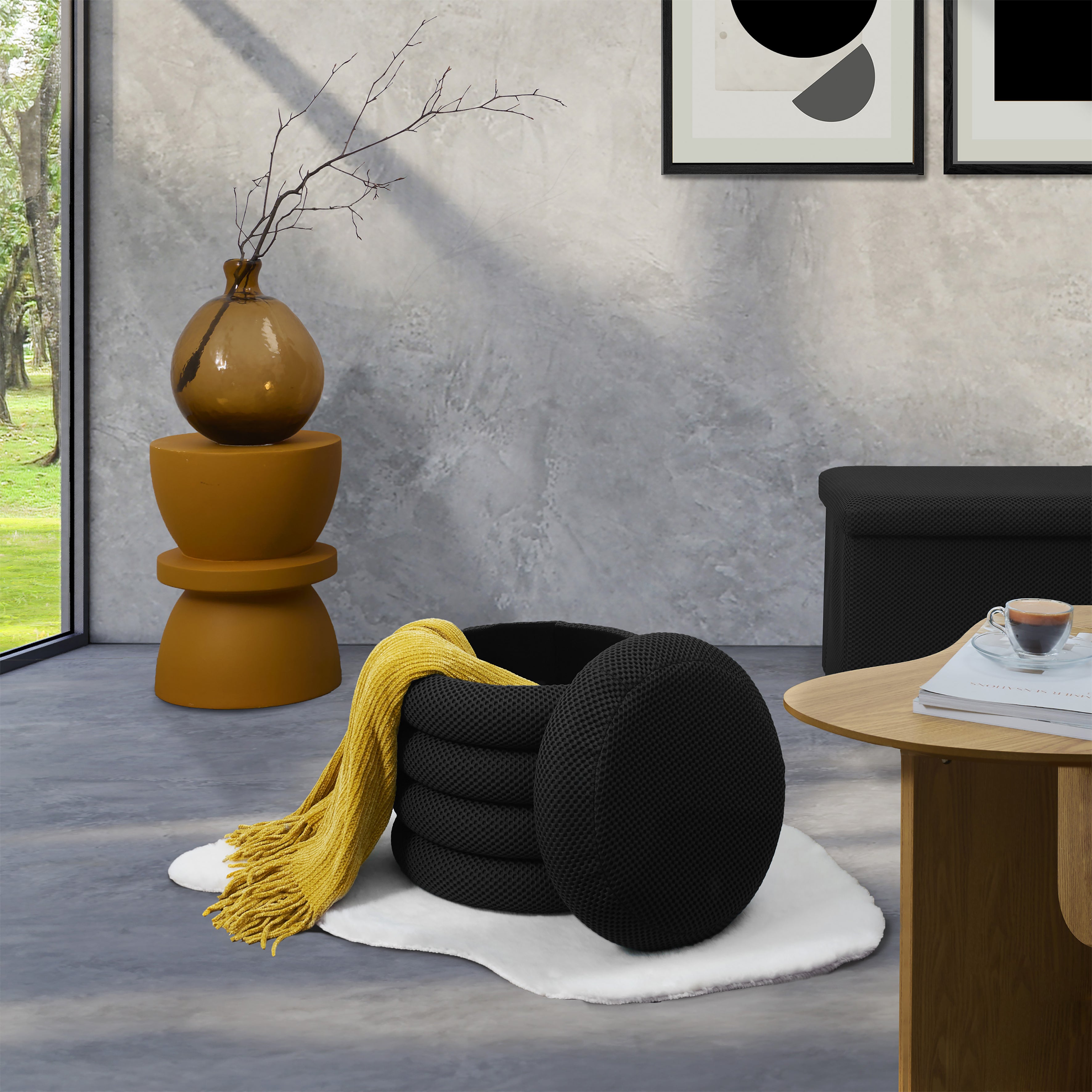POUF RANGEMENT ATOME NOIR
