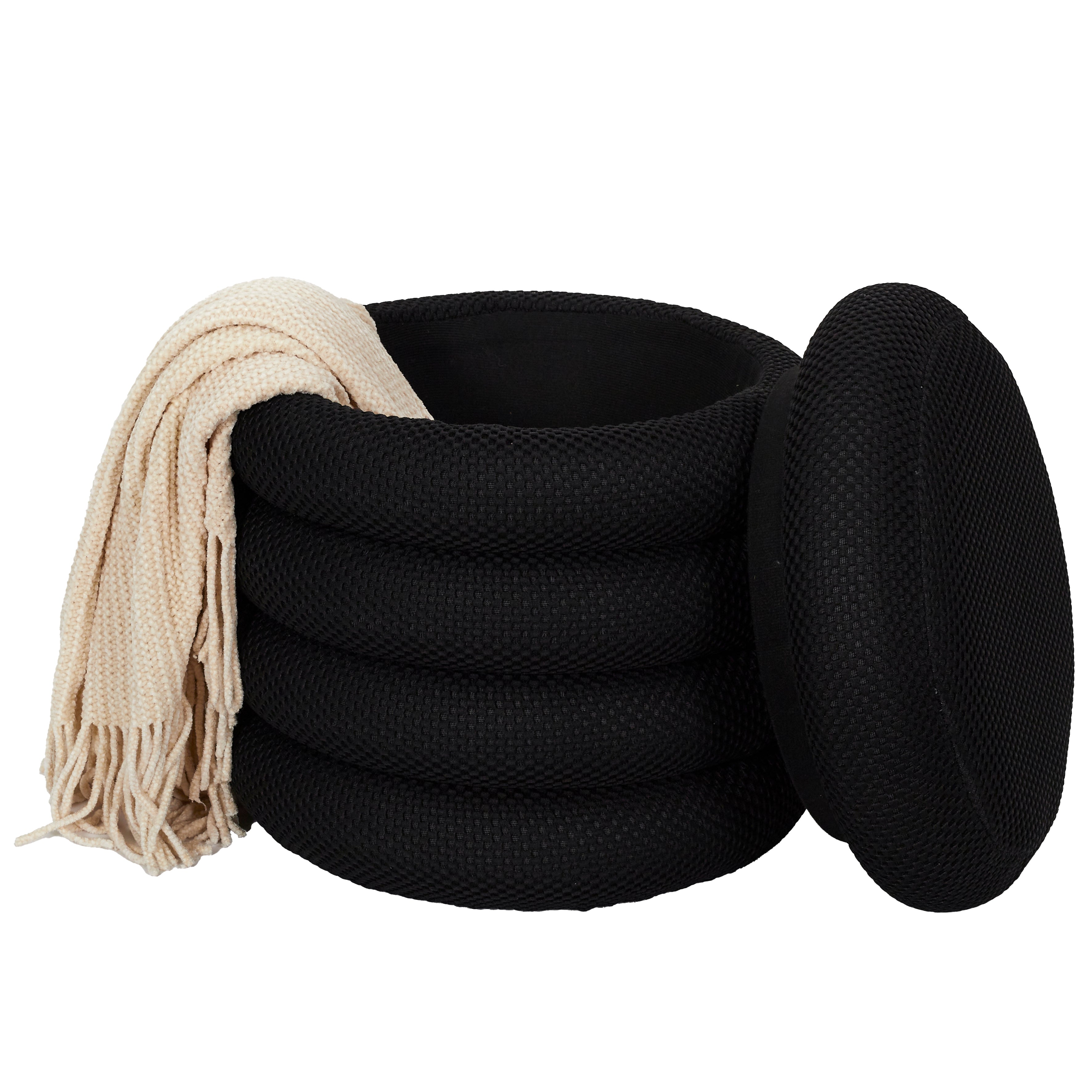POUF RANGEMENT ATOME NOIR