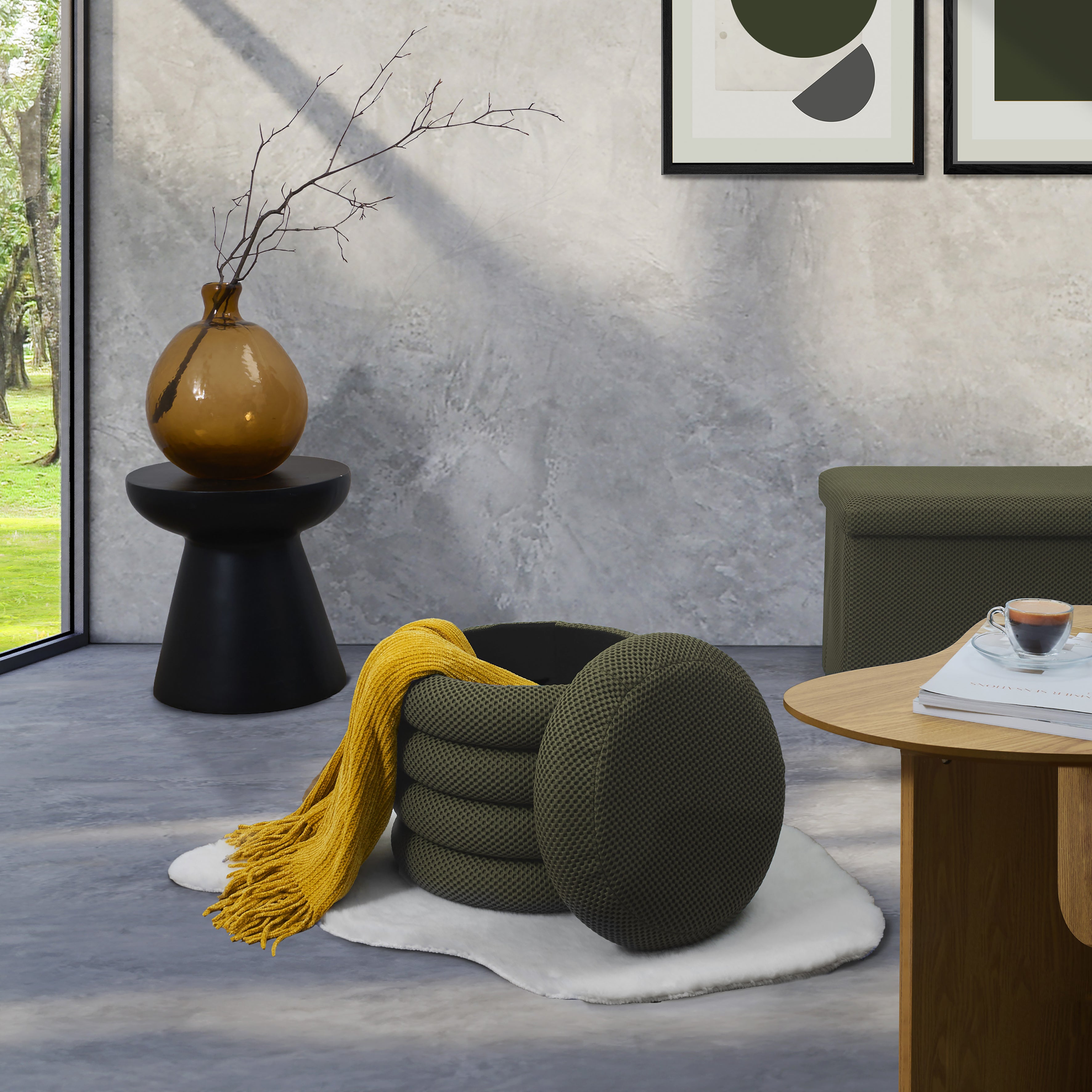POUF RANGEMENT ATOME KAKI