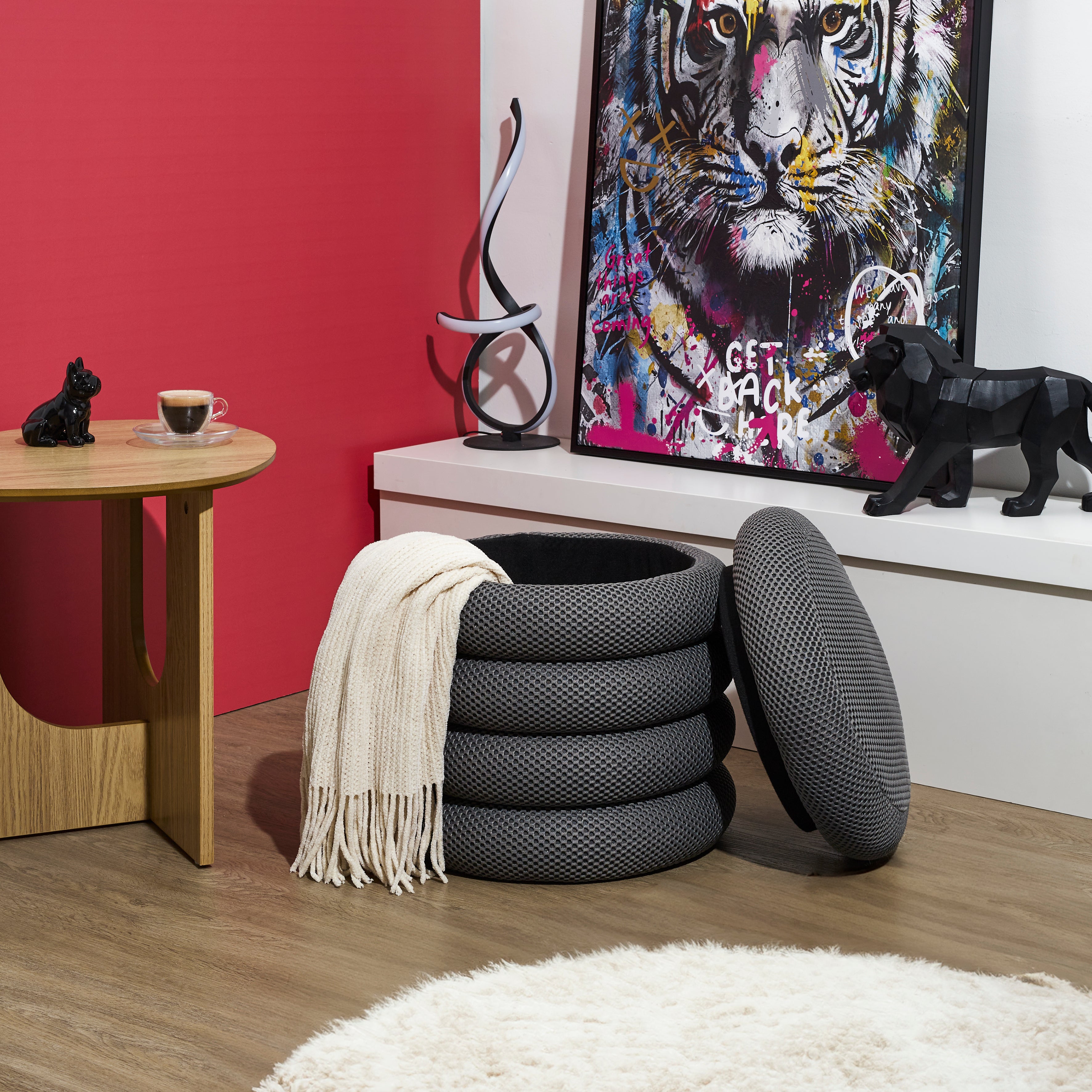 POUF RANGEMENT ATOME GRIS