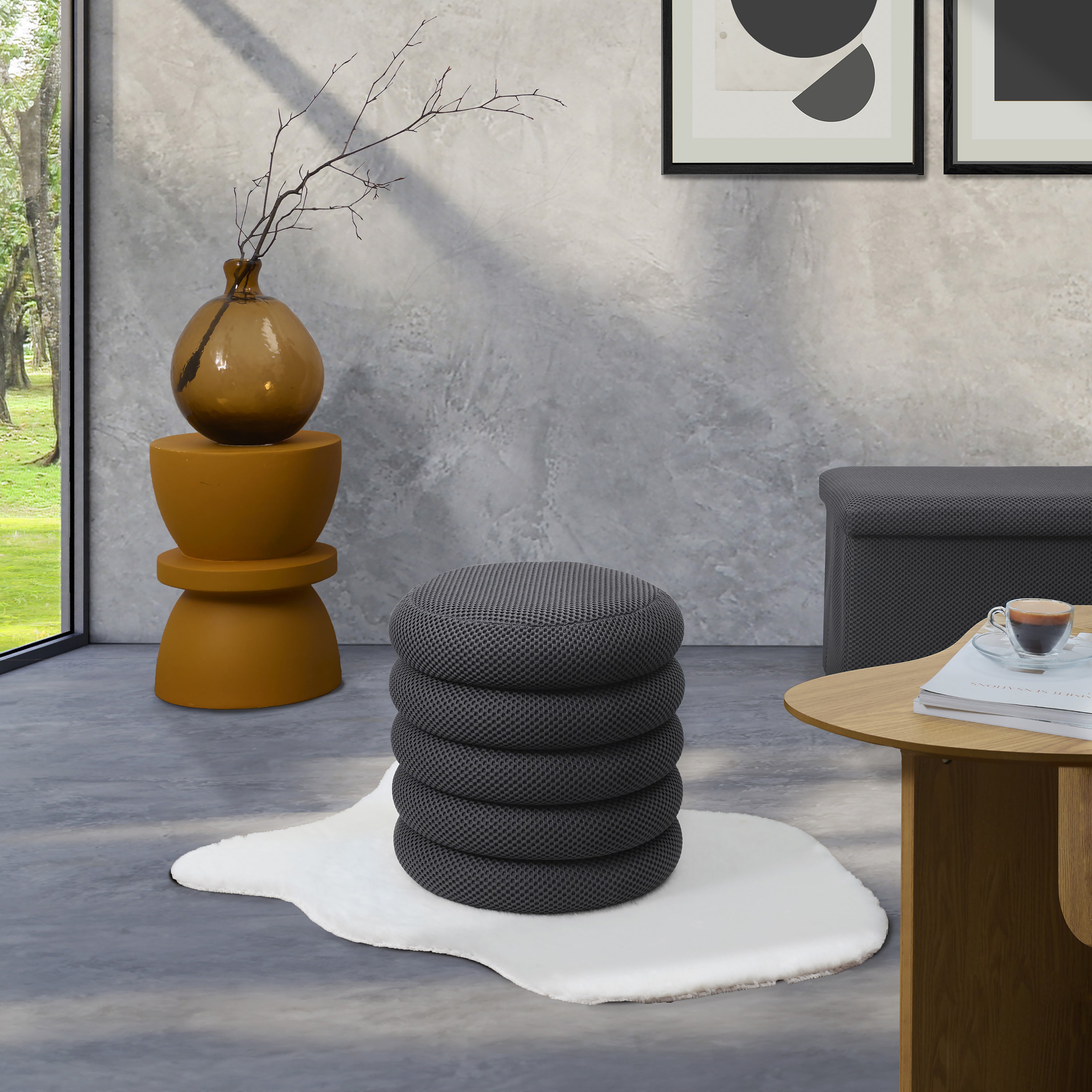 POUF RANGEMENT ATOME GRIS