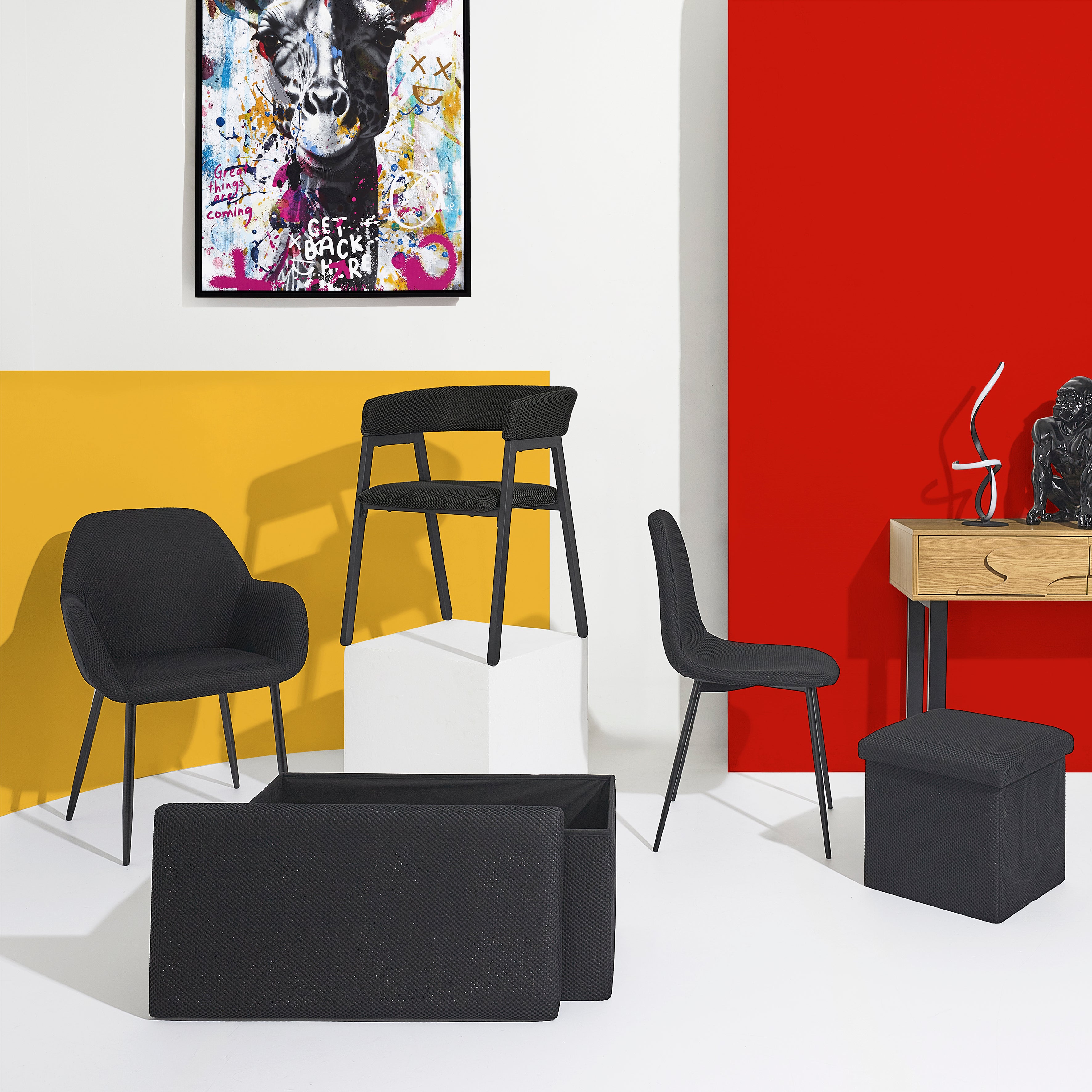 CHAISE ATOME NOIR - LOT DE 4