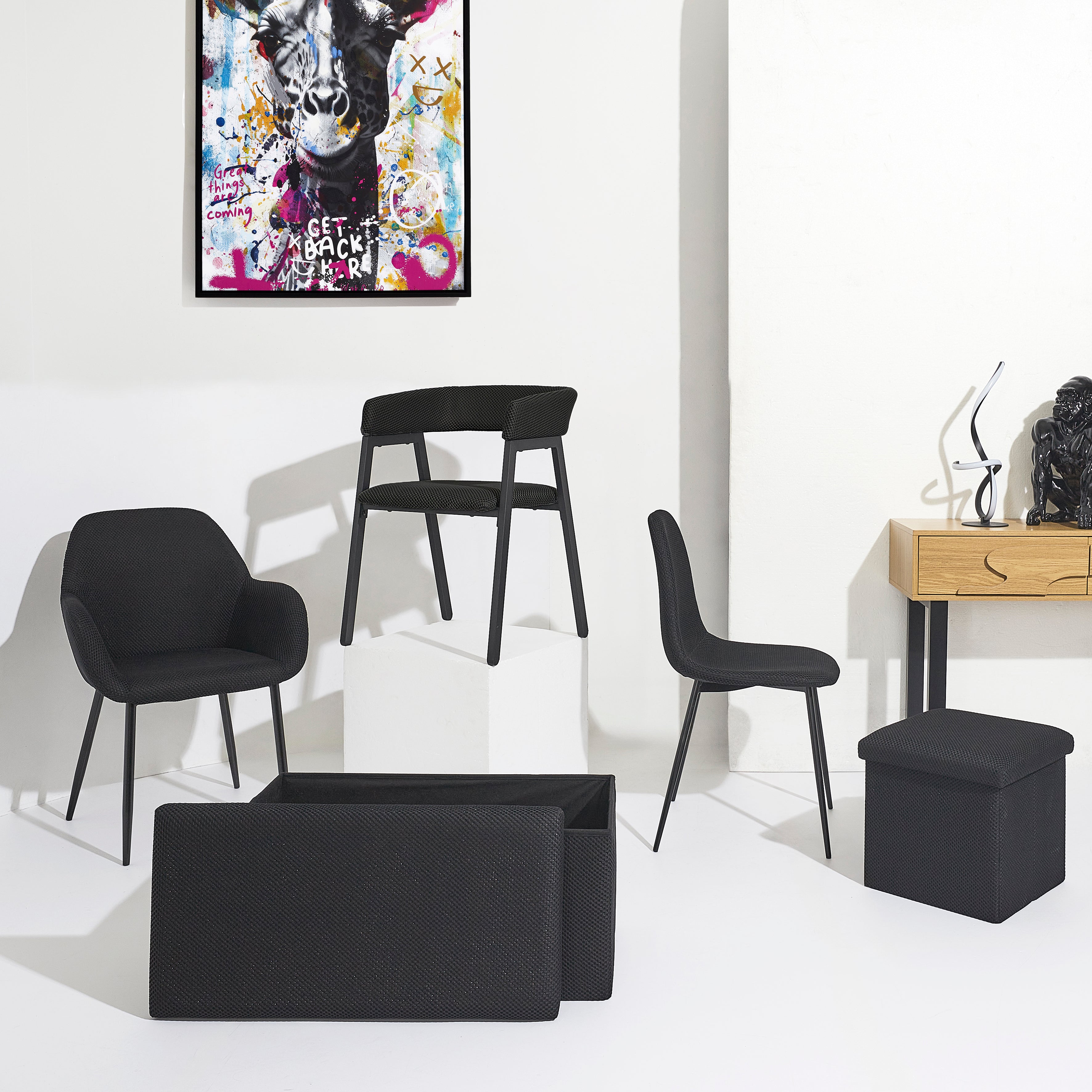 CHAISE ATOME NOIR - LOT DE 4