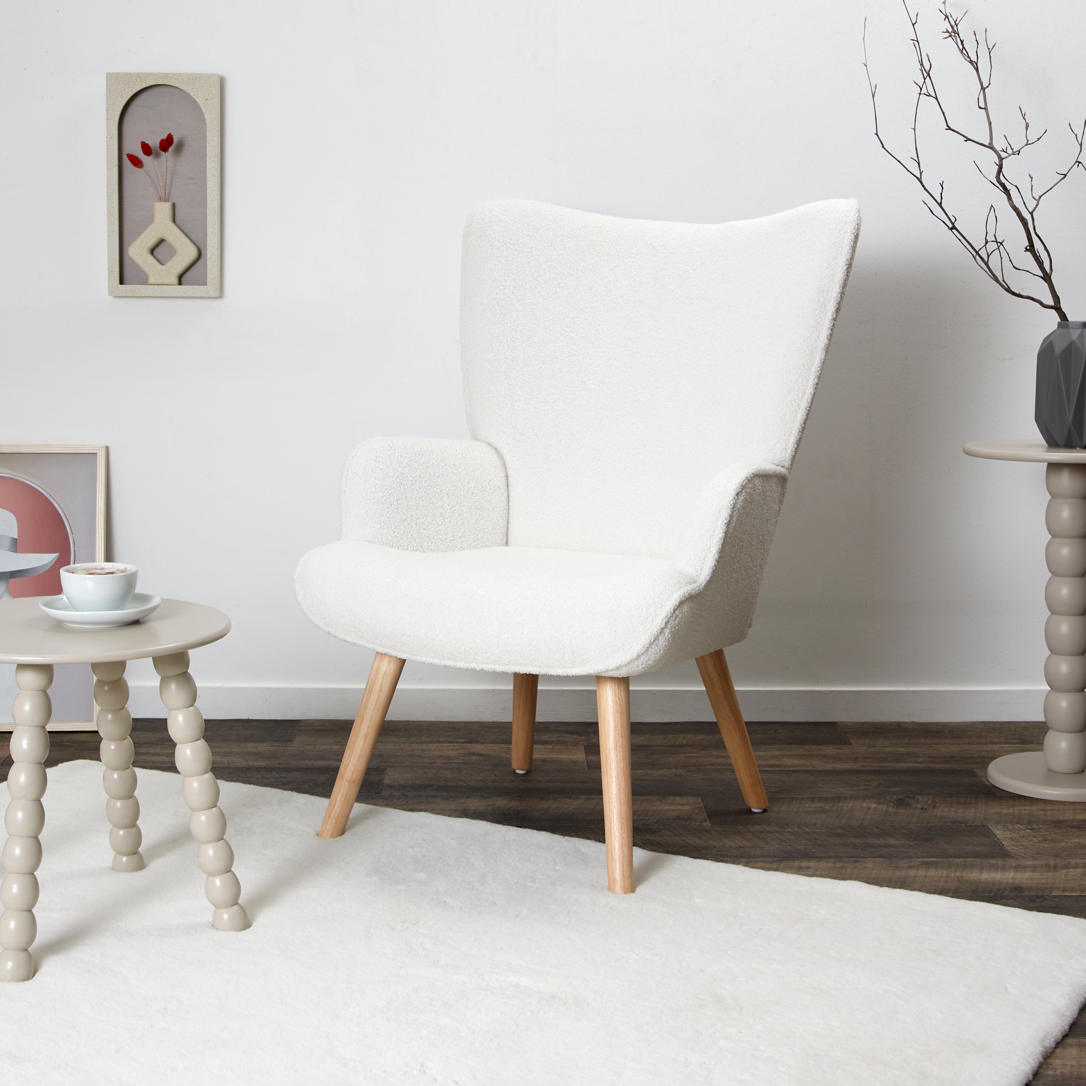 FAUTEUIL DE SALON BOUCLETTE RHEA BLANC