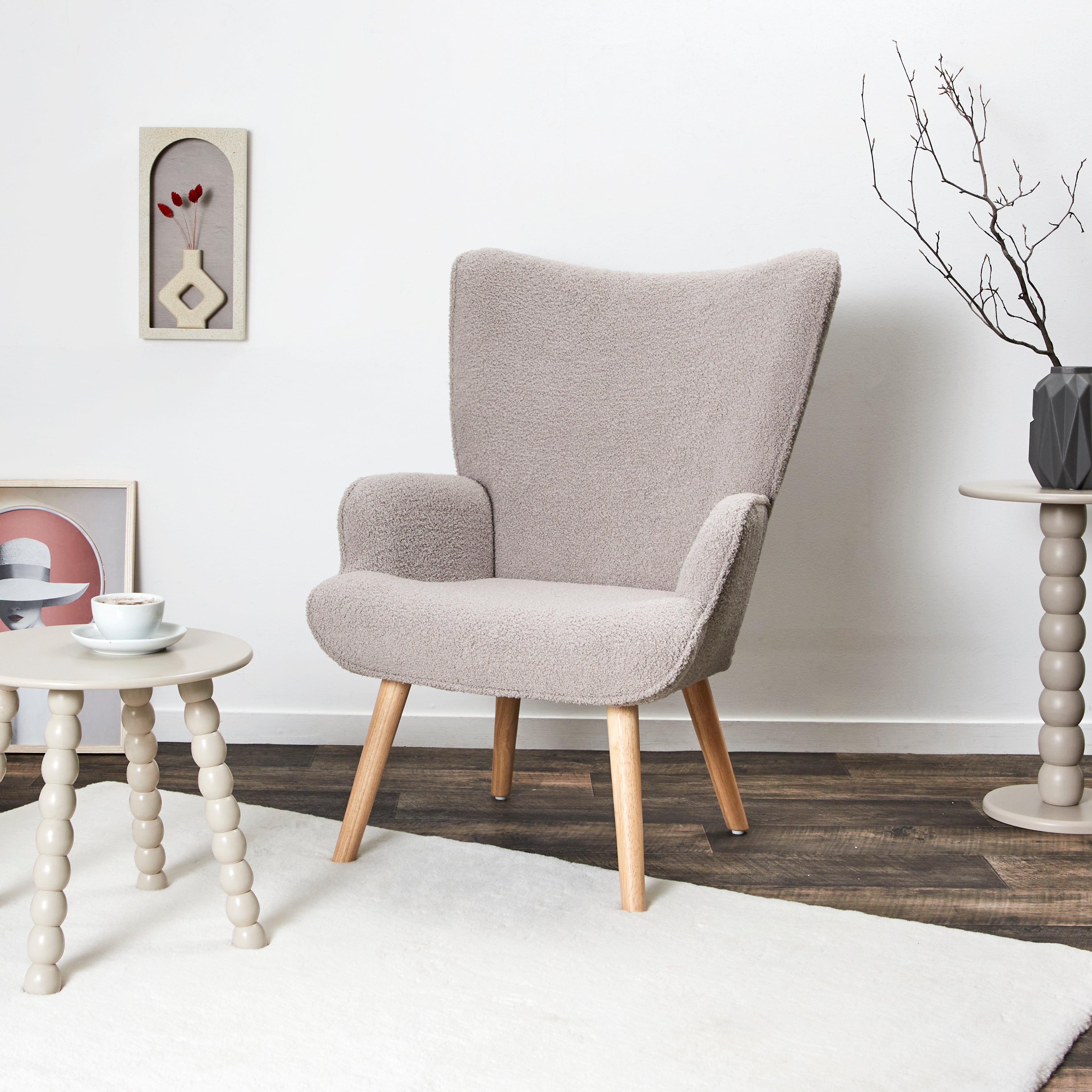FAUTEUIL DE SALON BOUCLETTE RHEA TAUPE