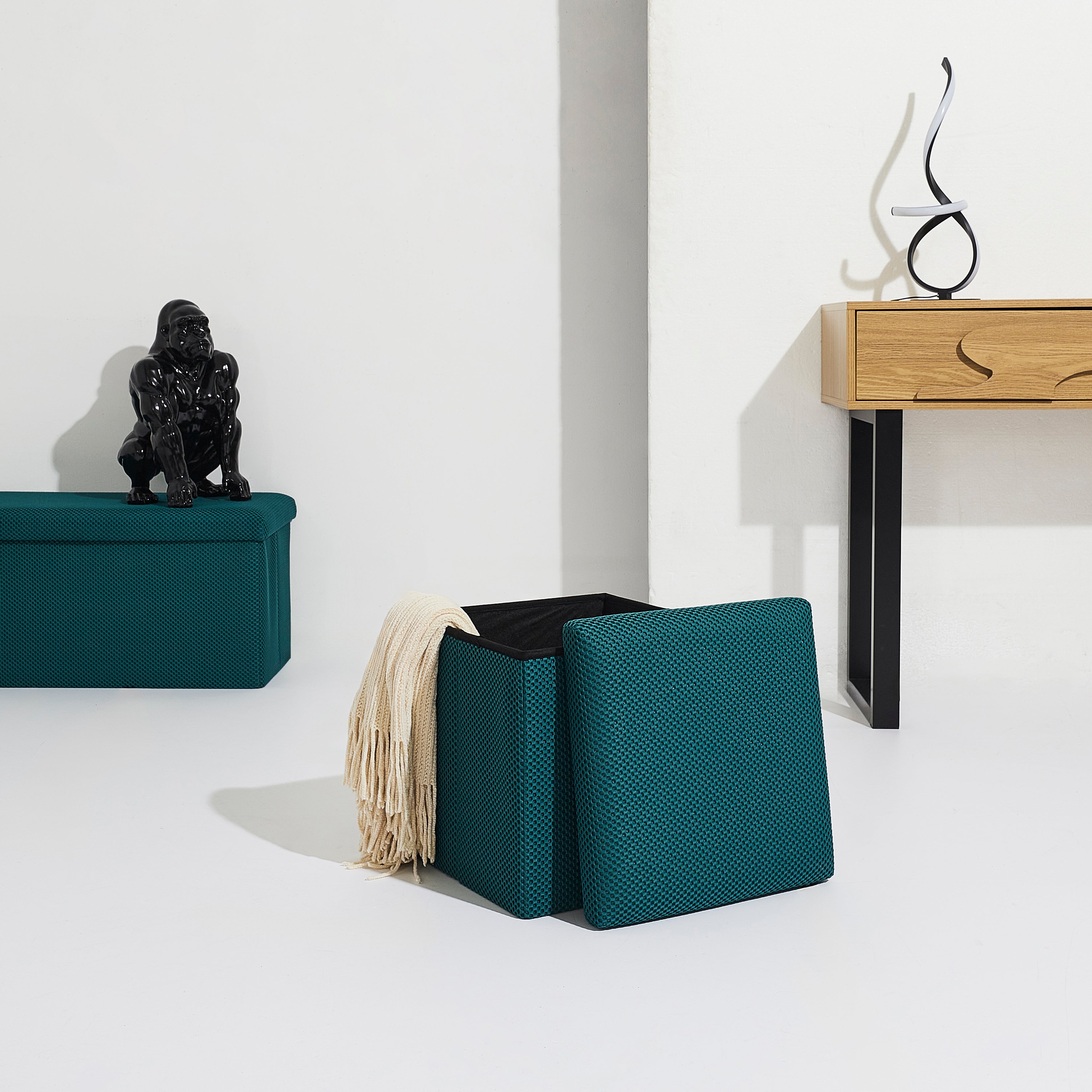 COFFRE POUF PLIABLE ATOME BLEU