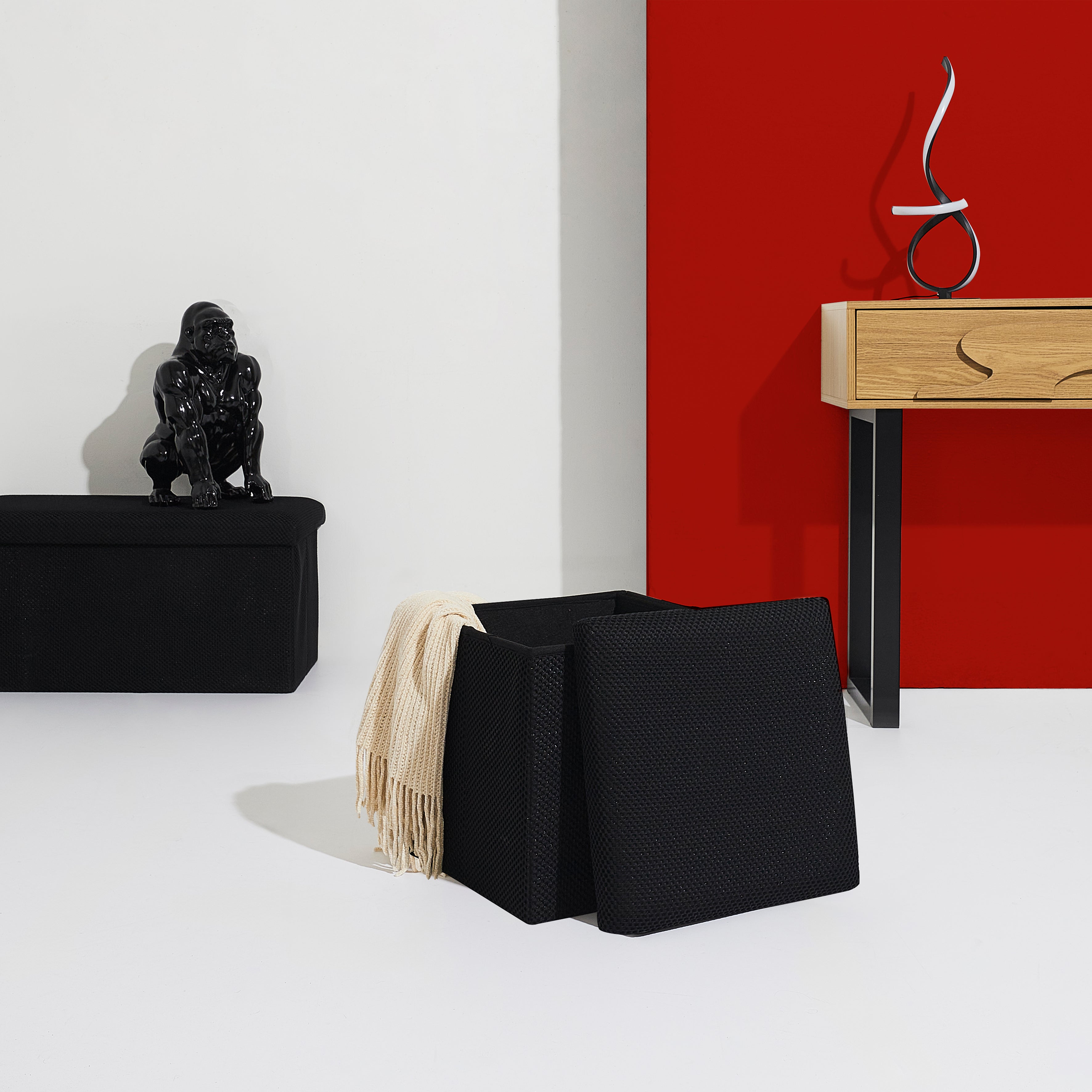 COFFRE POUF PLIABLE ATOME NOIR