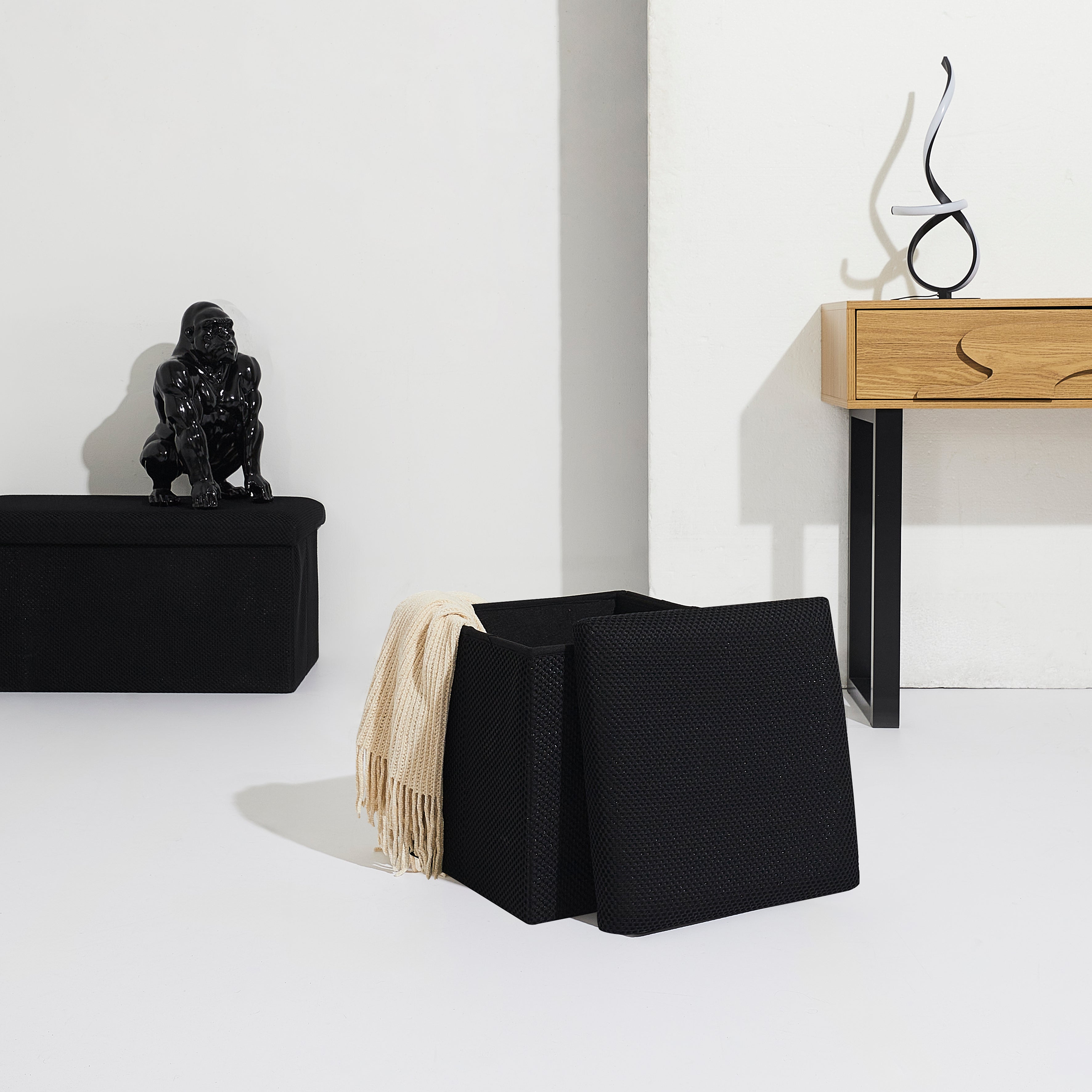 COFFRE POUF PLIABLE ATOME NOIR