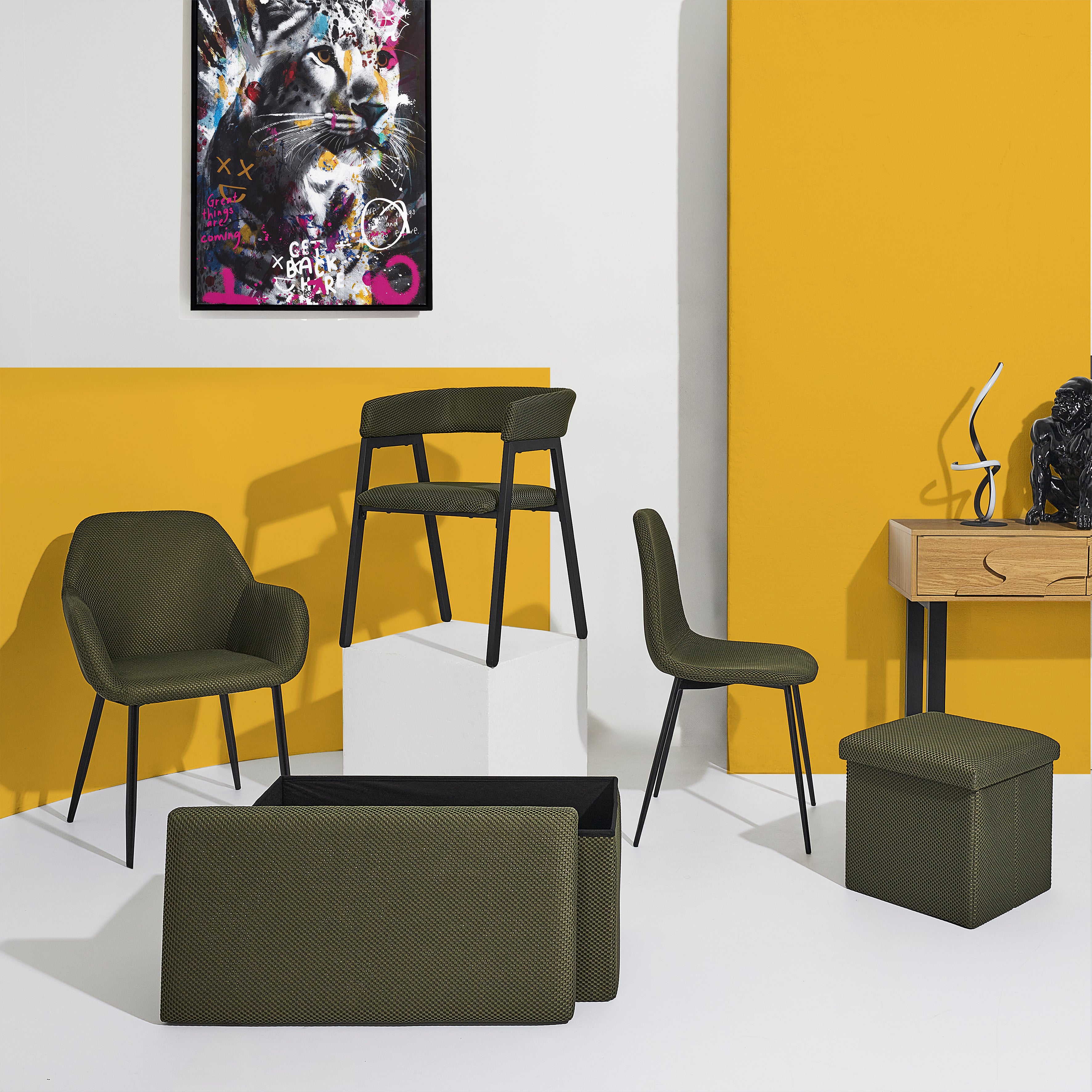 COFFRE POUF PLIABLE ATOME KAKI