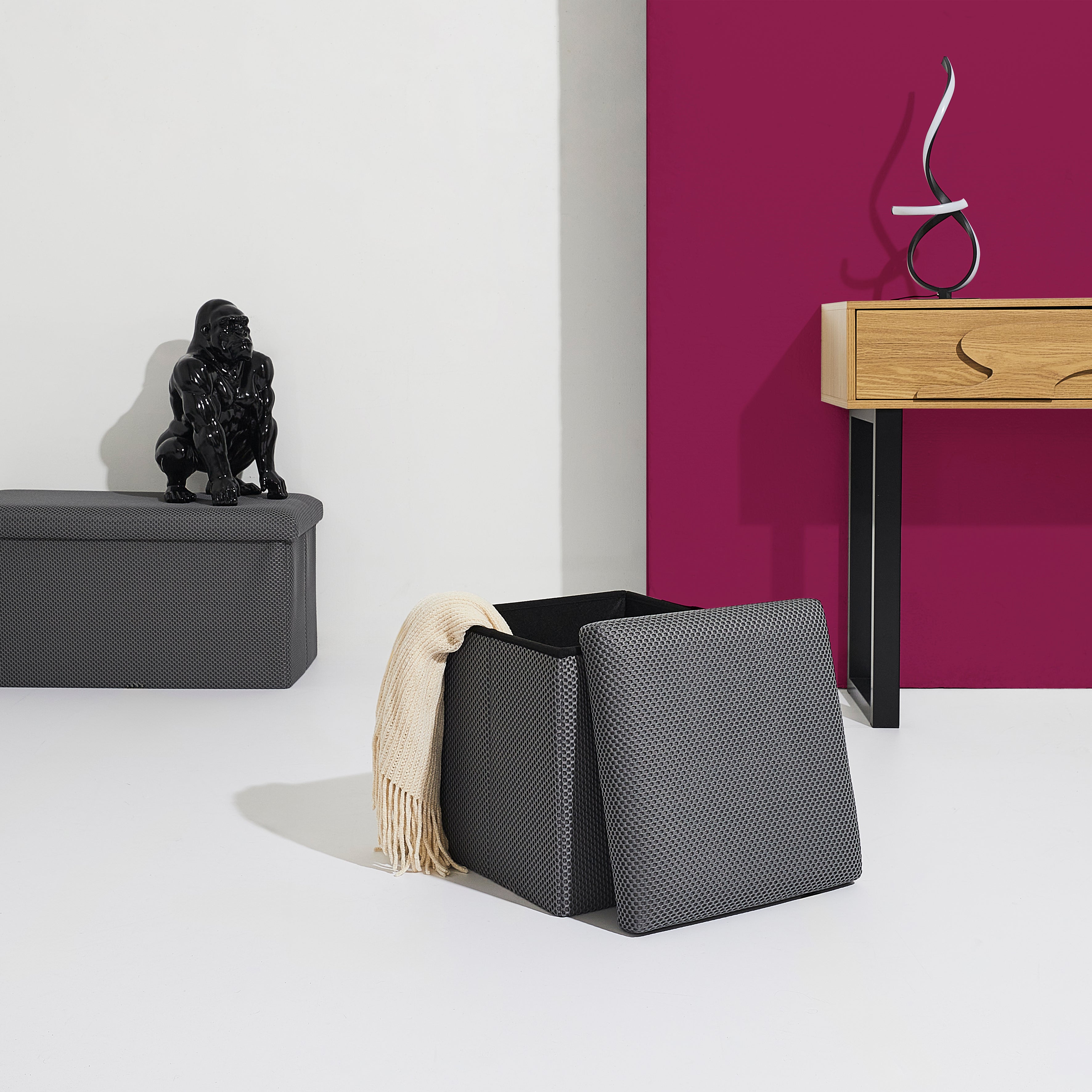 COFFRE POUF PLIABLE ATOME GRIS