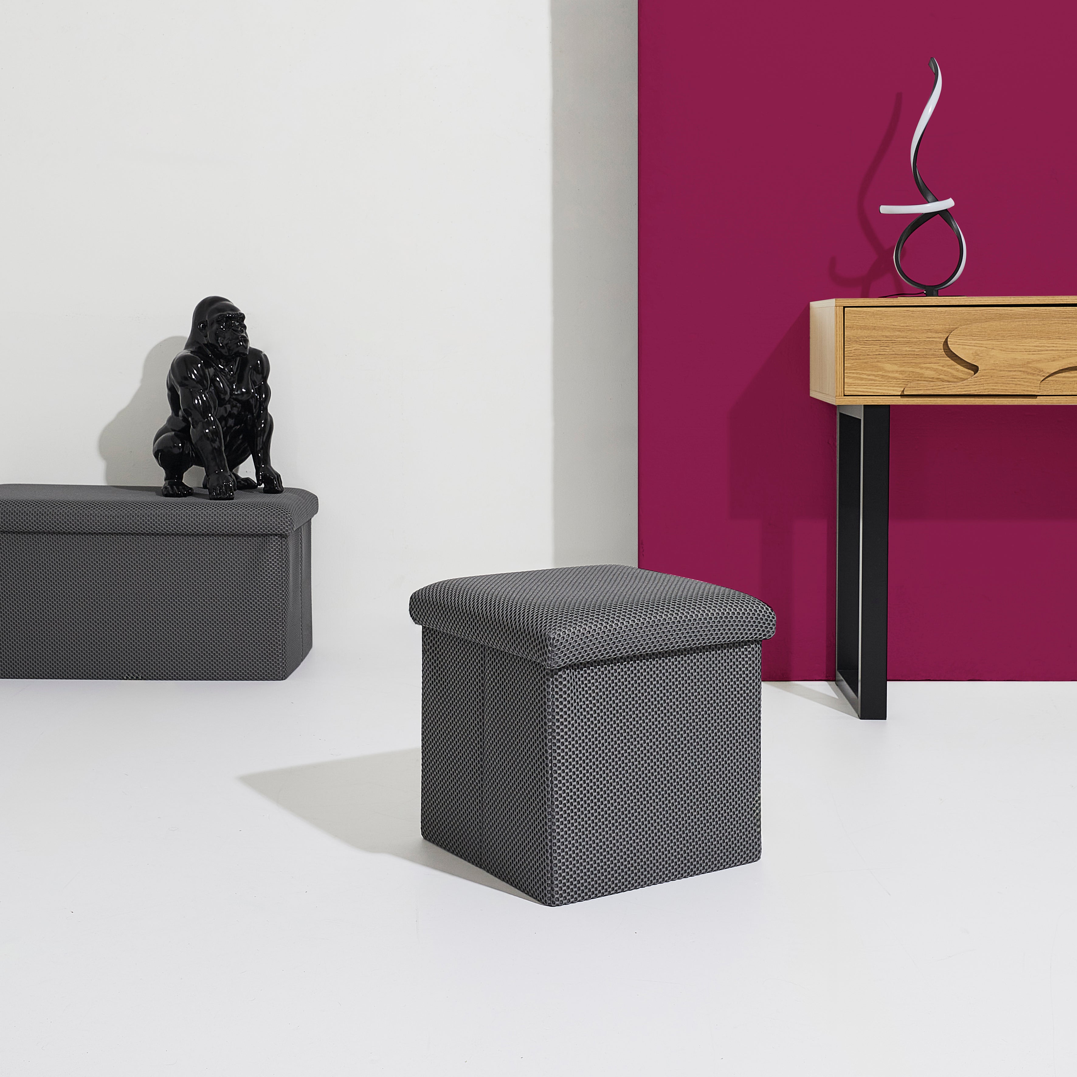 COFFRE POUF PLIABLE ATOME GRIS