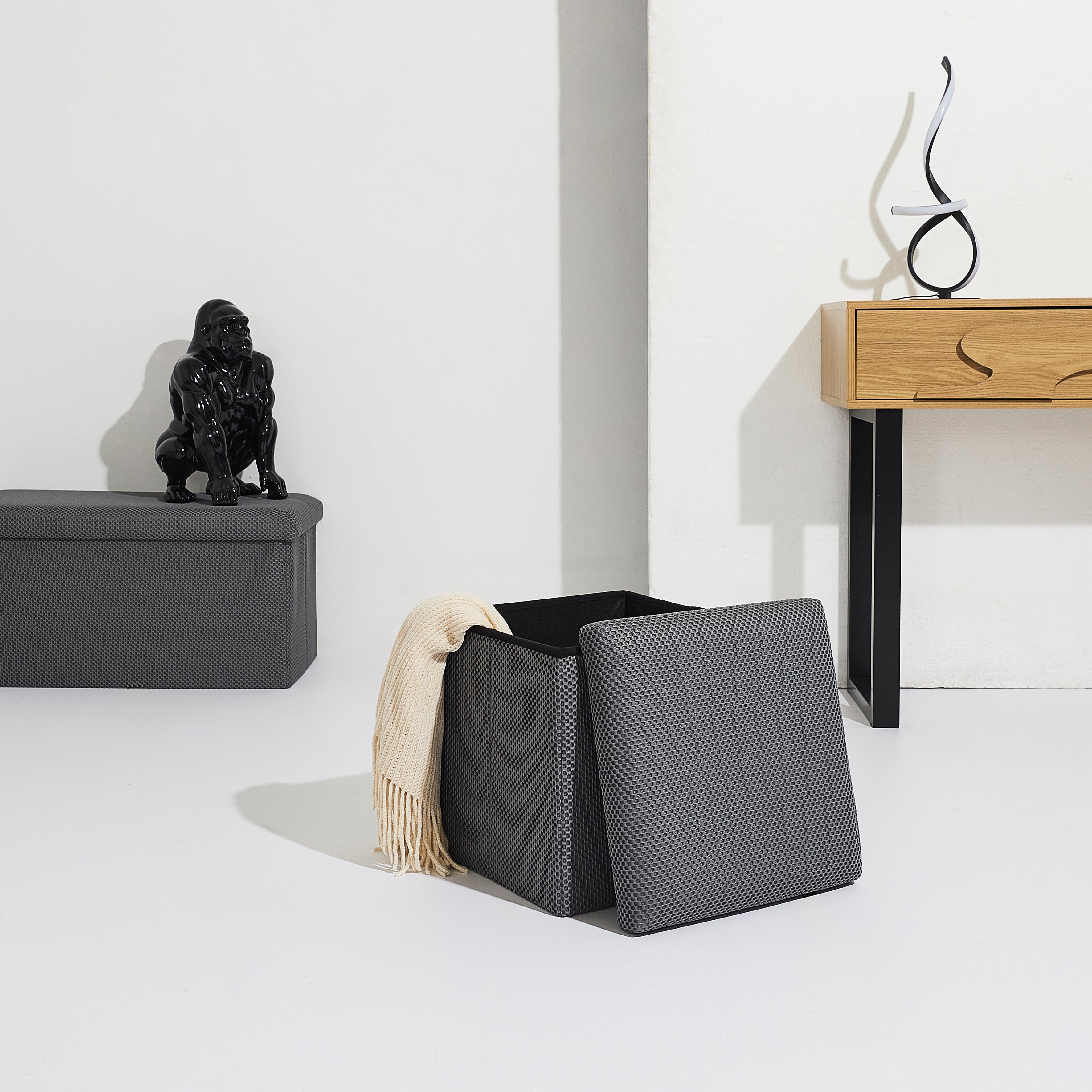 COFFRE POUF PLIABLE ATOME GRIS