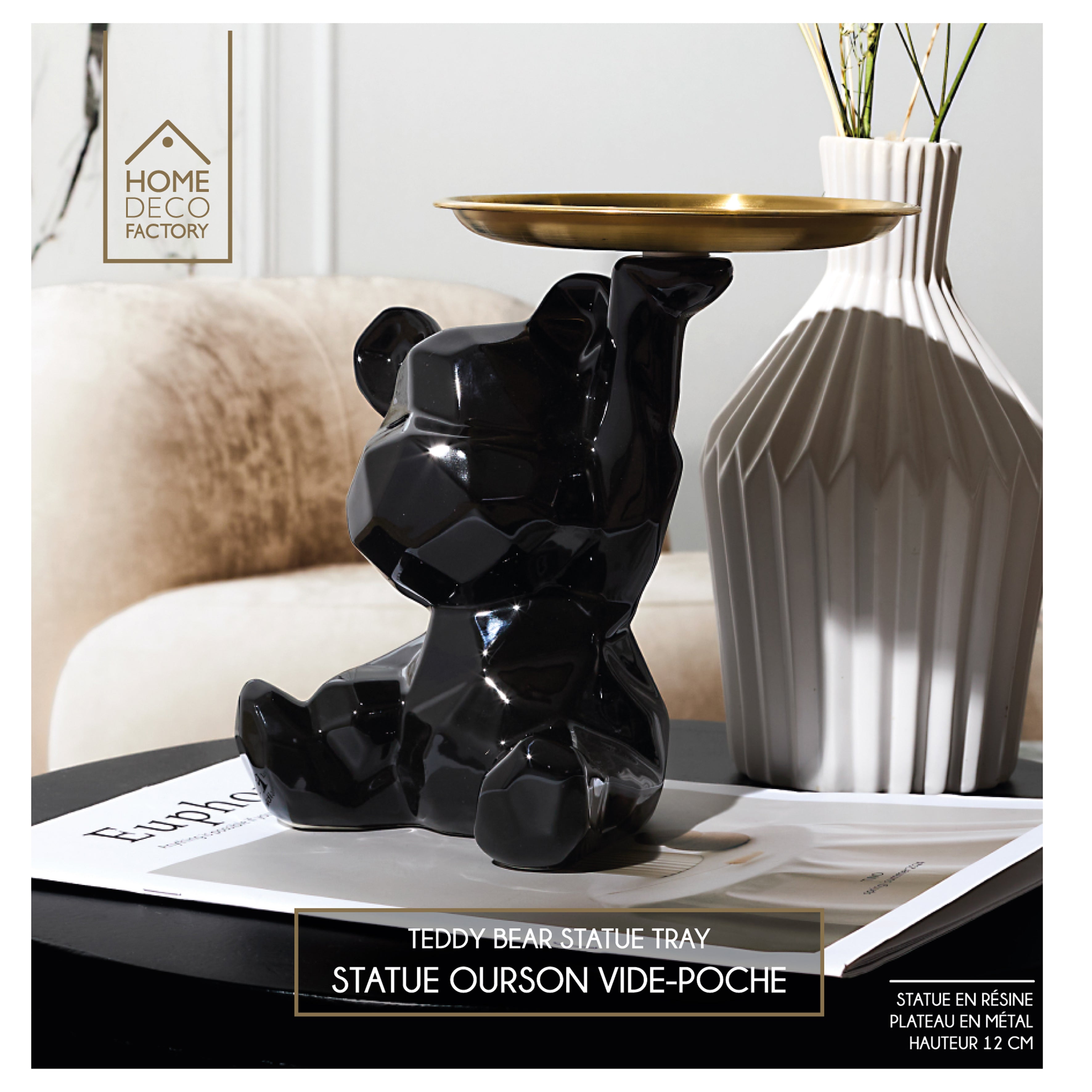 STATUE OURSON VIDE POCHE NOIR H12CM