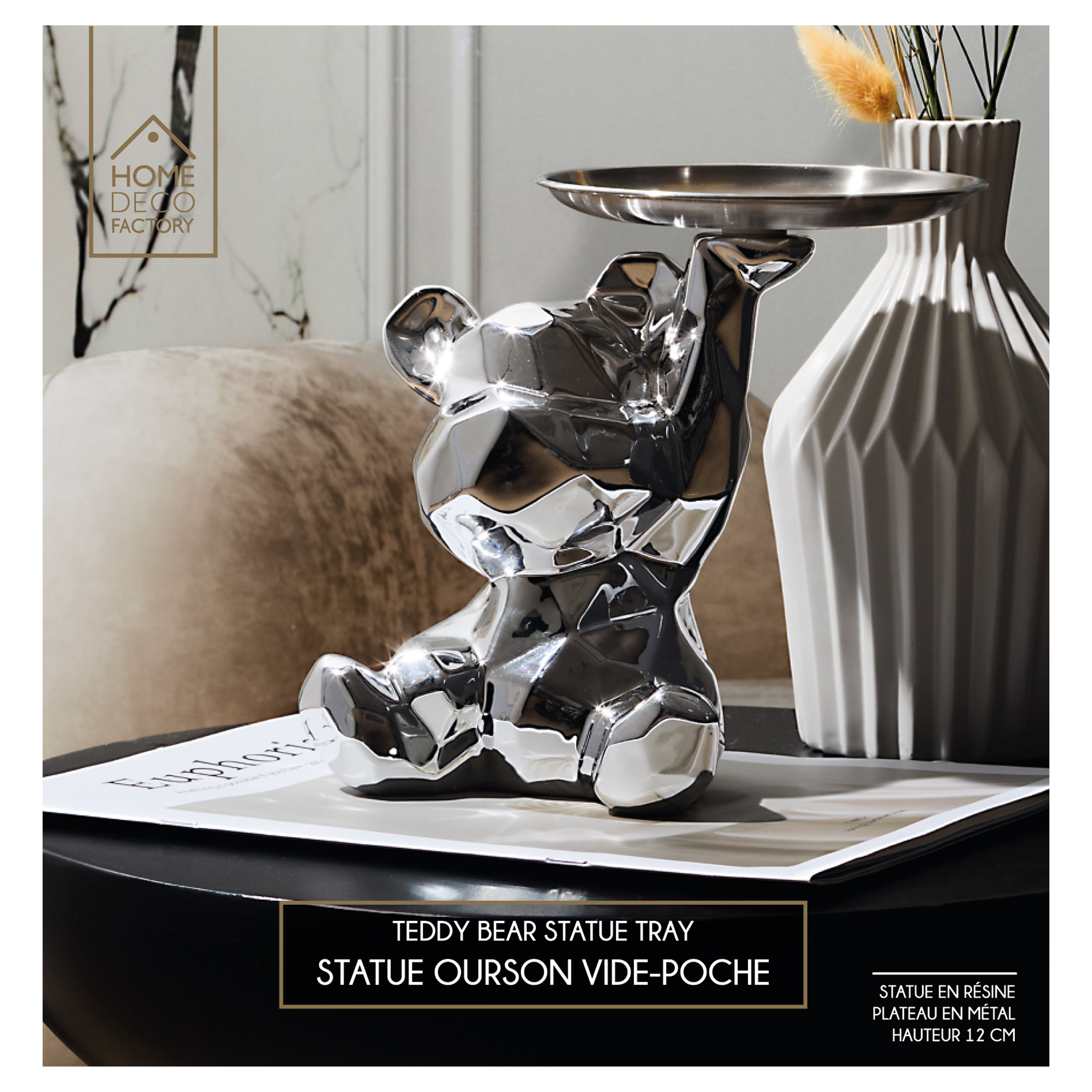 STATUE OURSON VIDE POCHE ARGENT H12CM