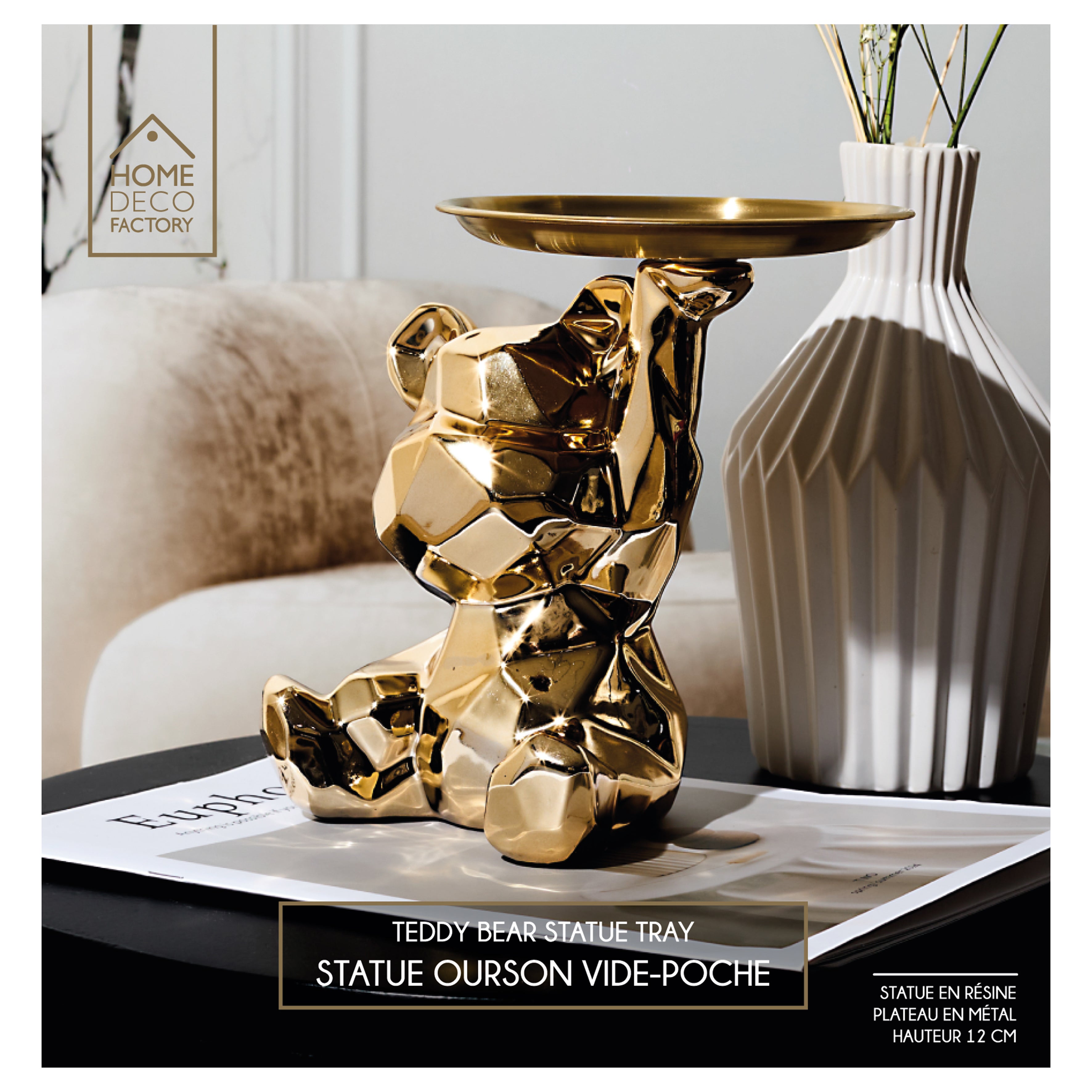 STATUE OURSON VIDE POCHE DORE H12CM