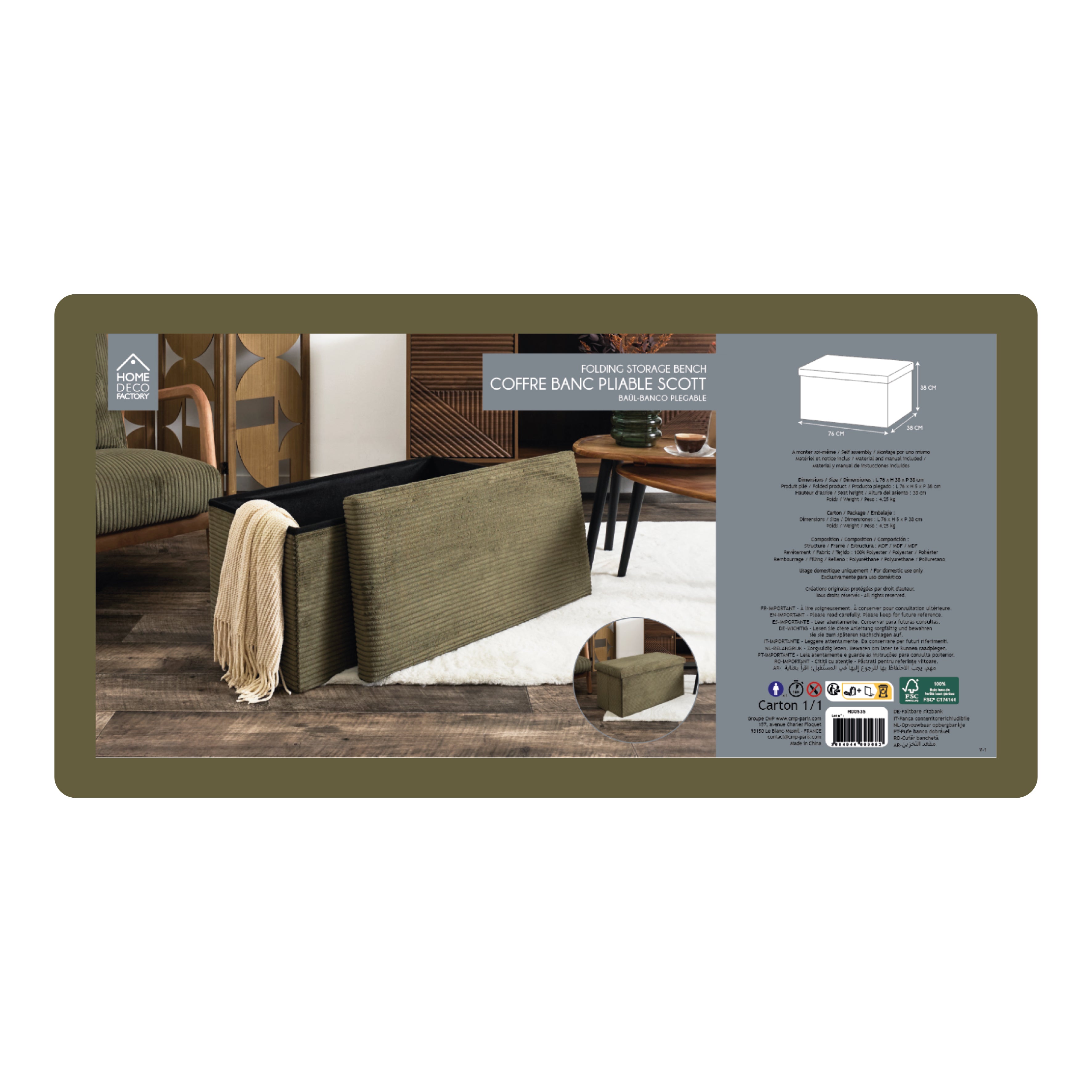 COFFRE BANC PLIABLE COTELE SCOTT VERT