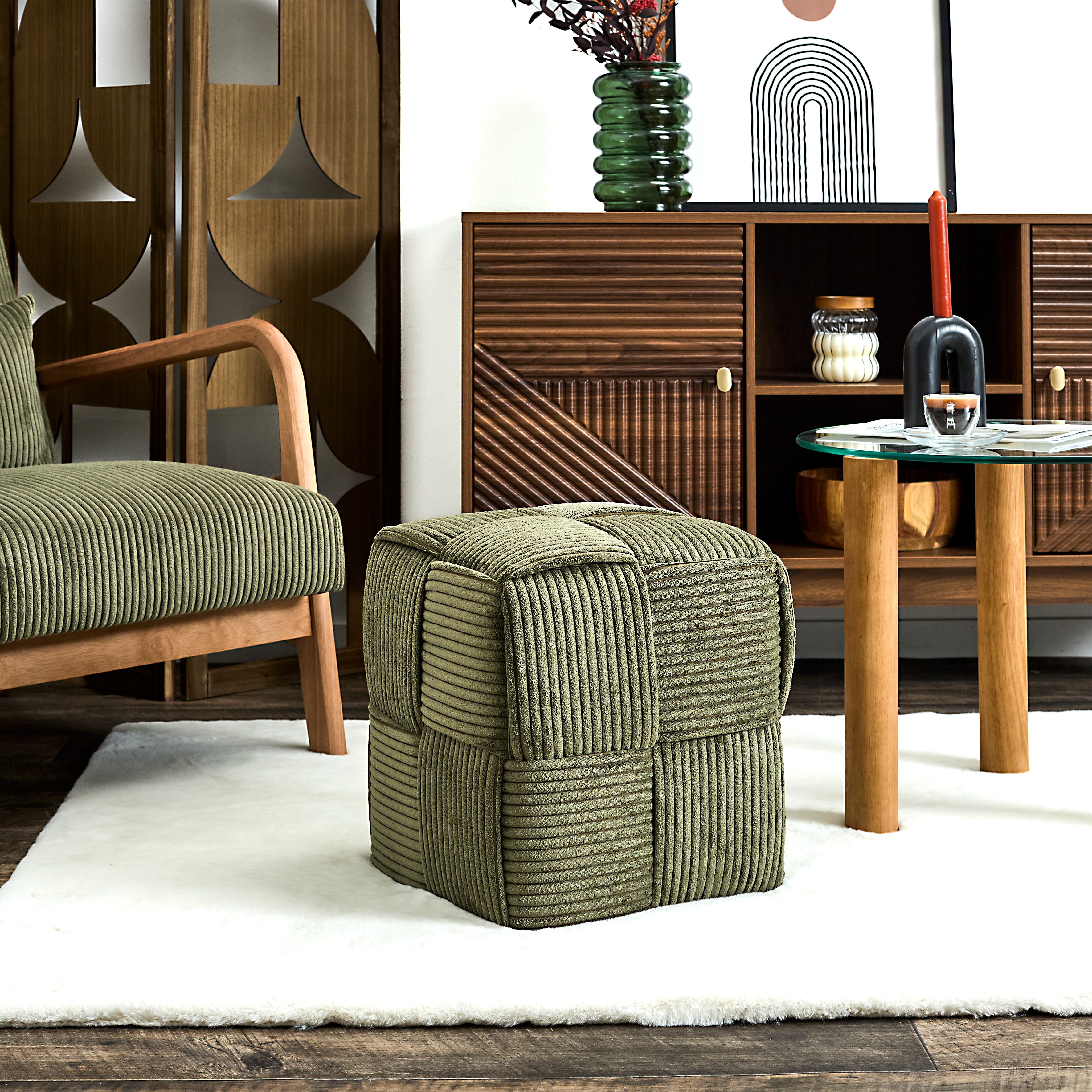 POUF COTELE TRESSE SCOTT VERT