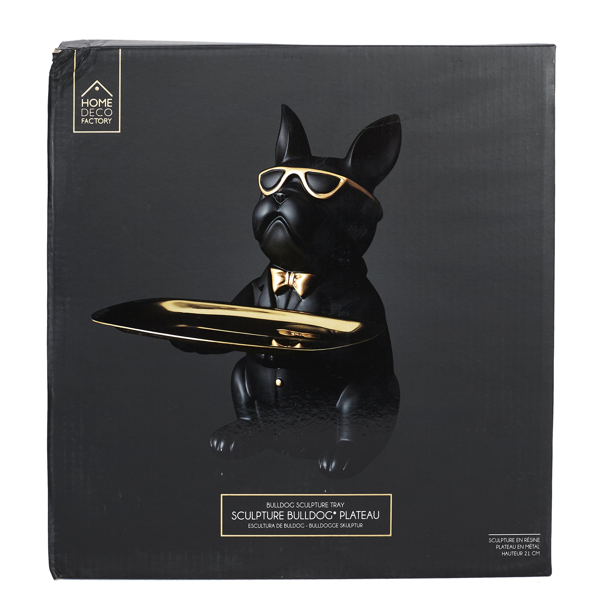 SCULPTURE DECO BULLDOG NOIR VIDE POCHE 21CM