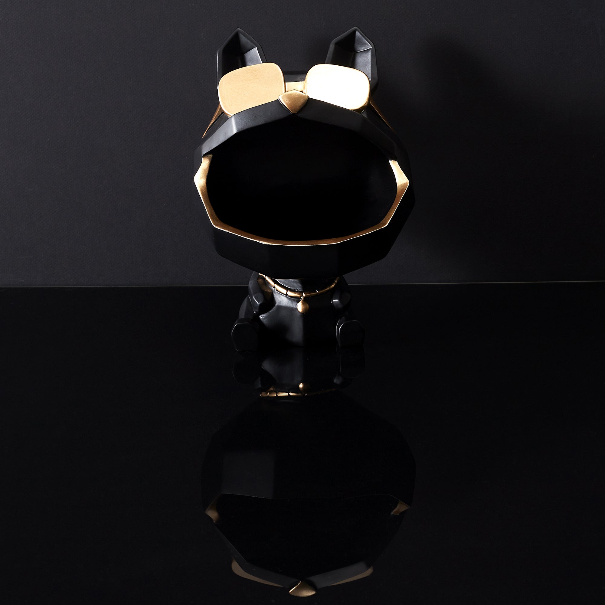 SCULPTURE CHIEN A LUNETTES NOIR VIDE POCHE