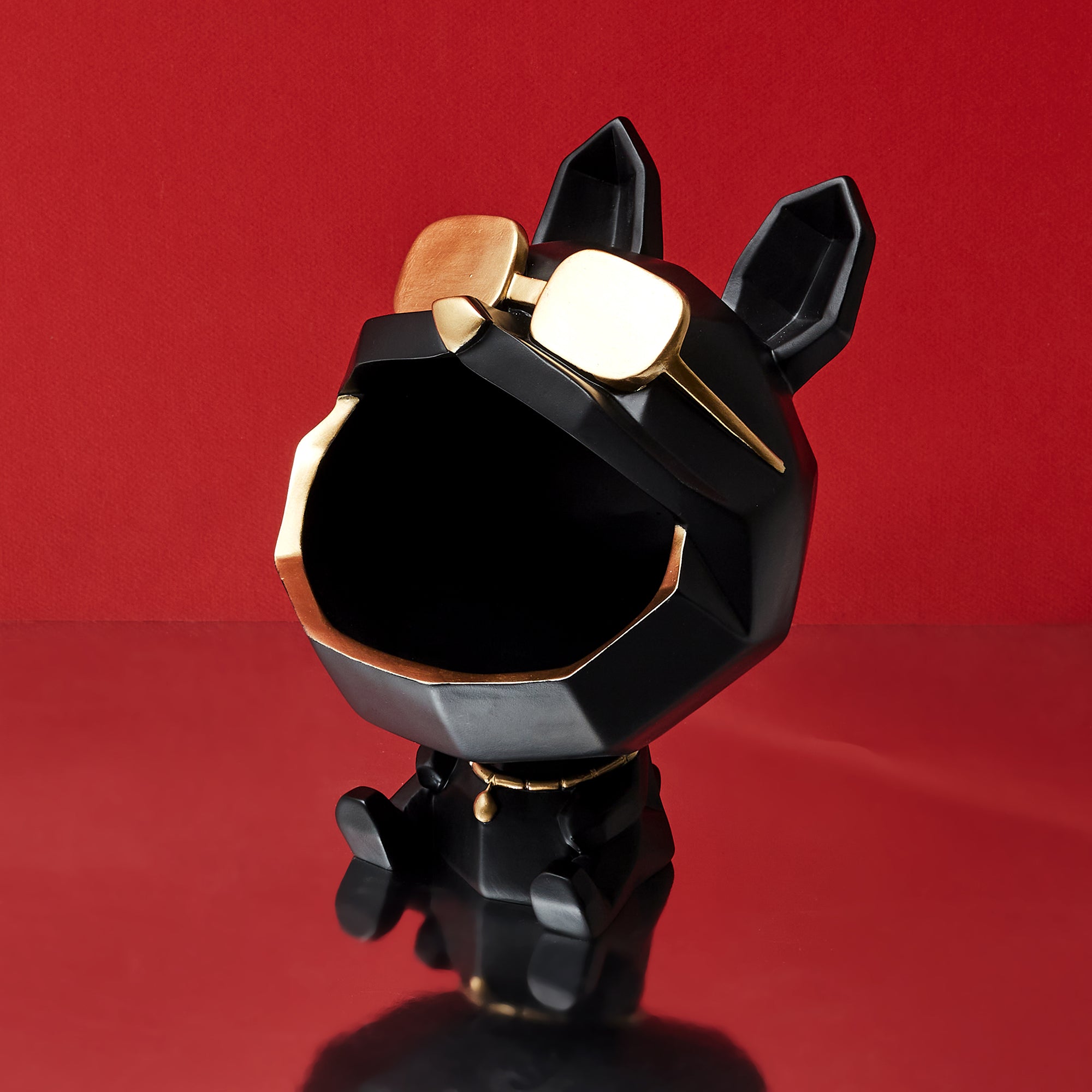 SCULPTURE CHIEN A LUNETTES NOIR VIDE POCHE