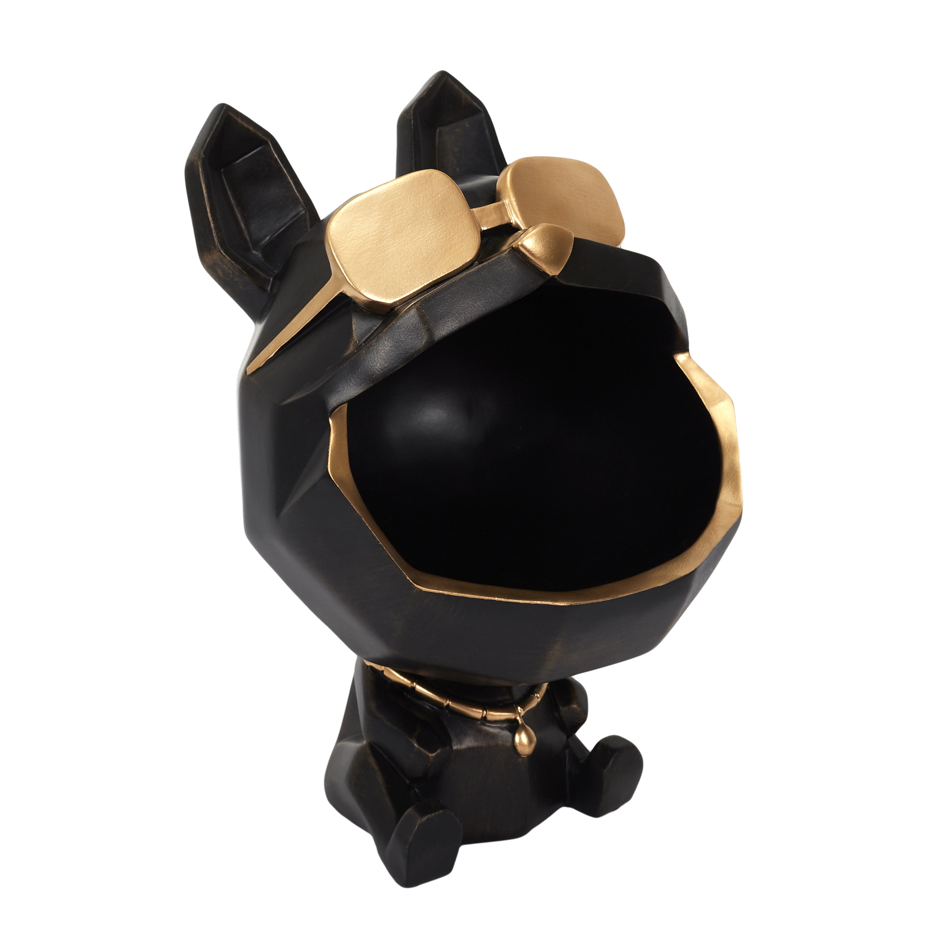 SCULPTURE CHIEN A LUNETTES NOIR VIDE POCHE