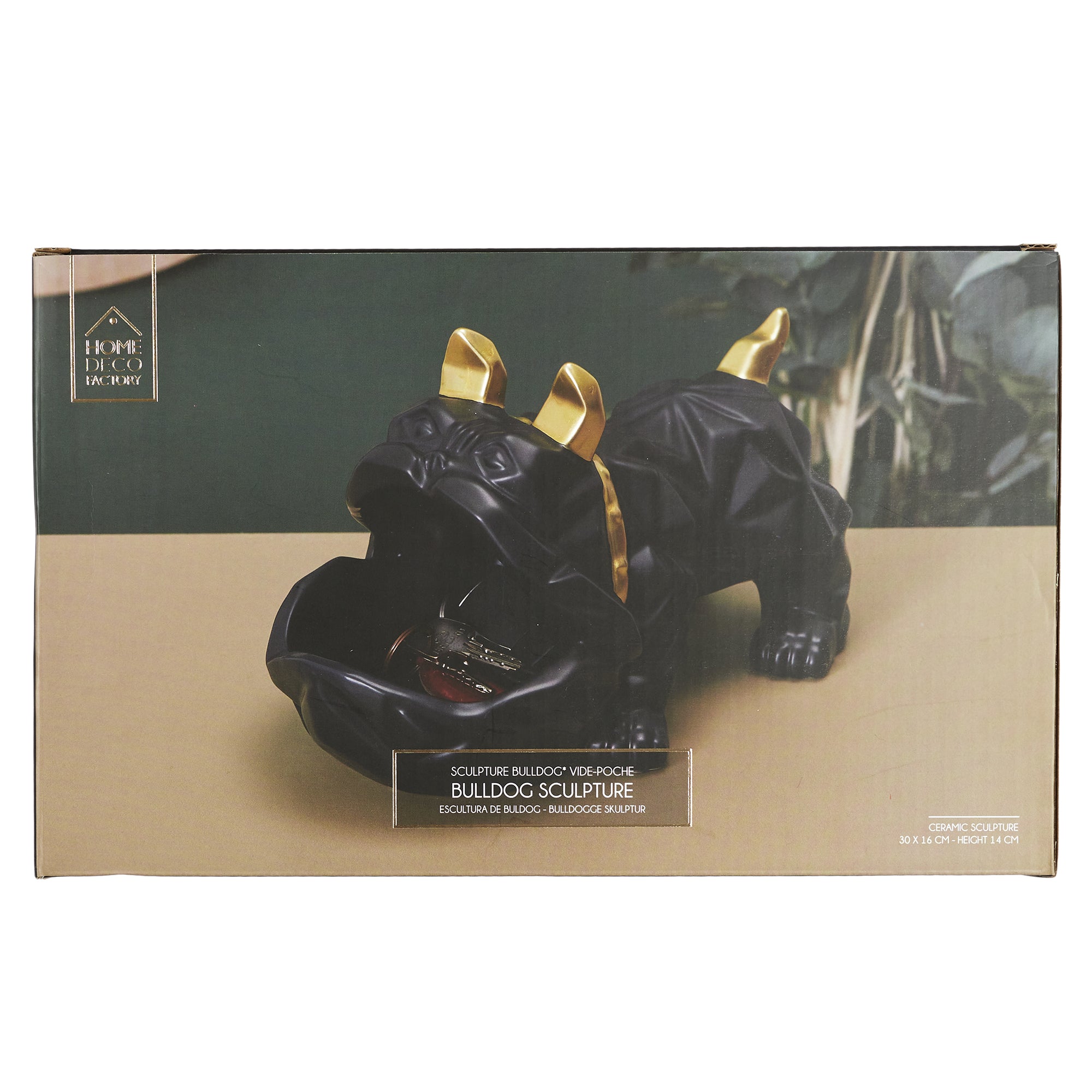 SCULPTURE CERAMIQUE BULLDOG NOIR VIDE POCHE