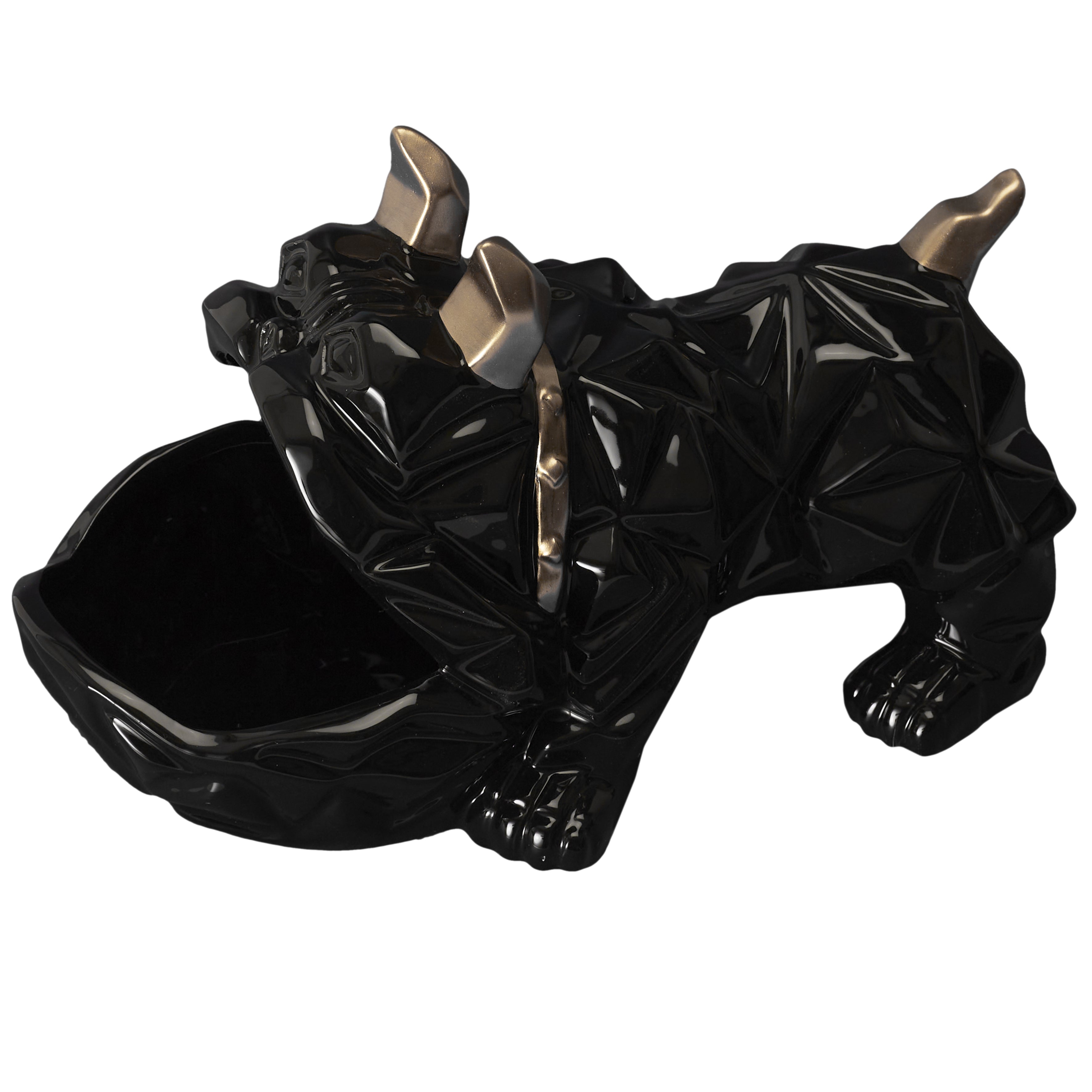 SCULPTURE CERAMIQUE BULLDOG NOIR VIDE POCHE