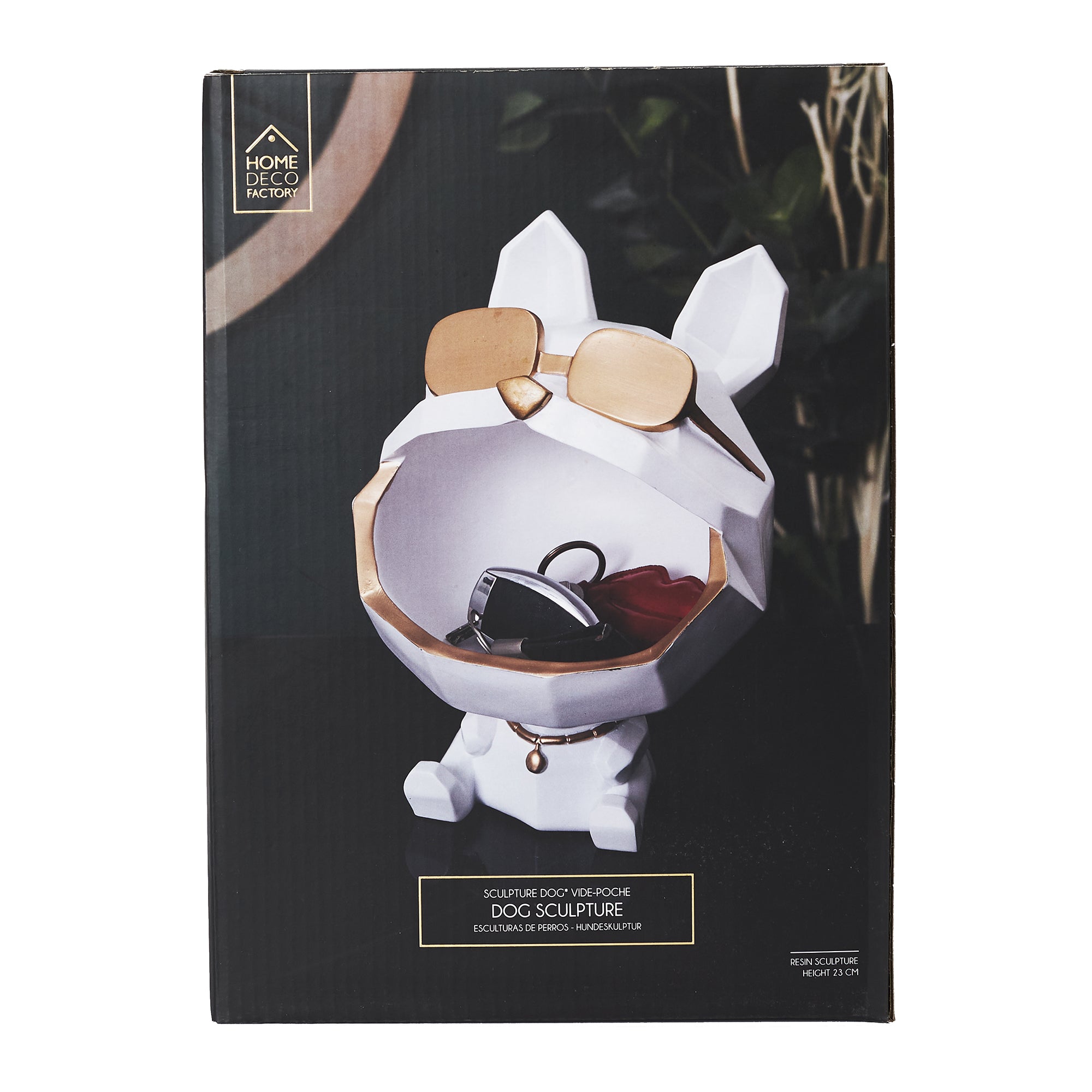 STATUE CHIEN A LUNETTES BLANC VIDE POCHE
