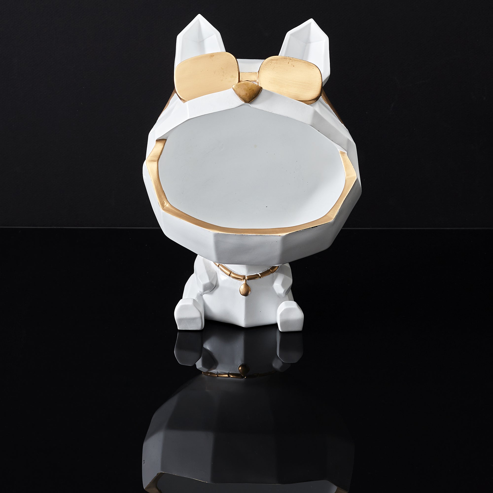 STATUE CHIEN A LUNETTES BLANC VIDE POCHE