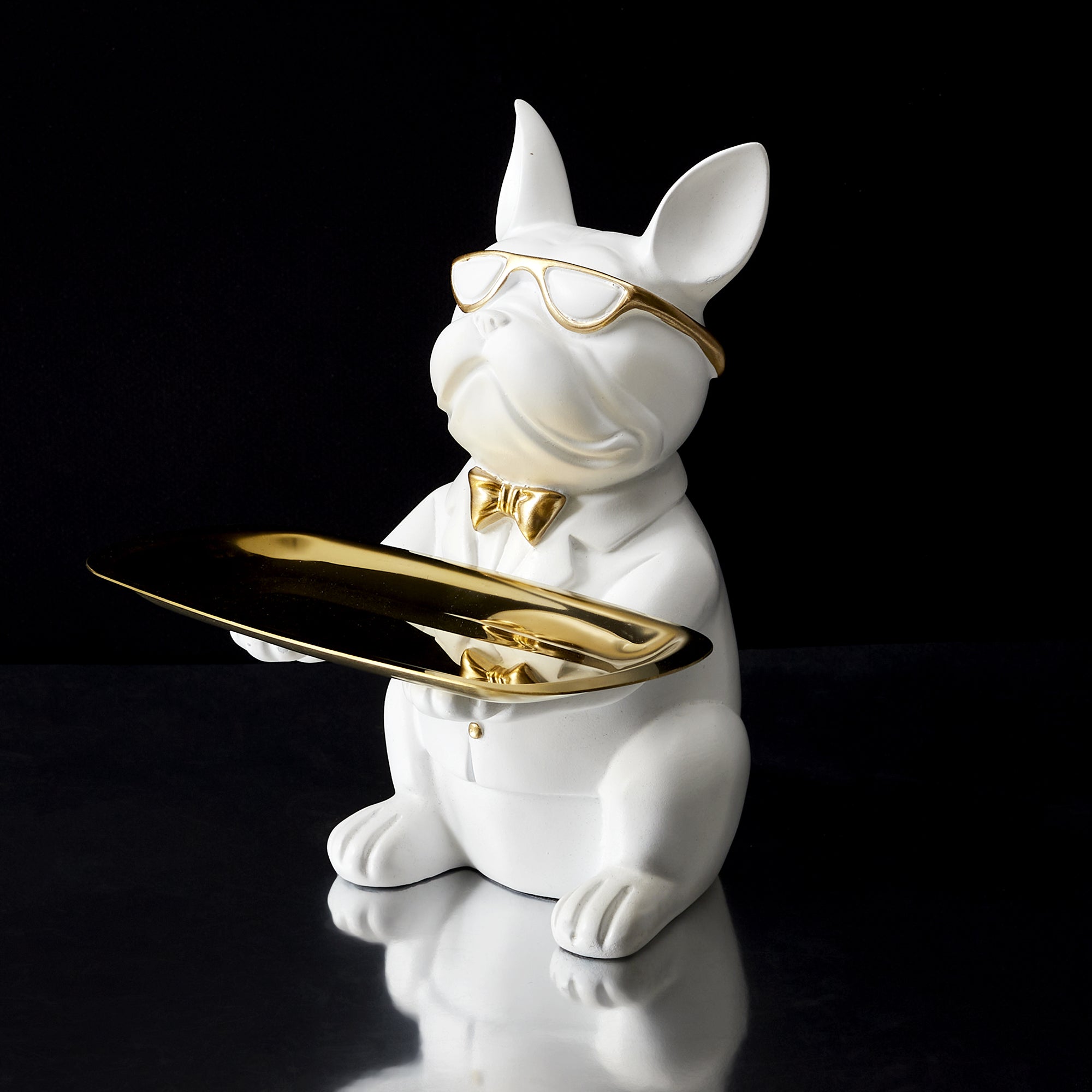 SCULPTURE DECO BULLDOG BLANC VIDE POCHE 23CM