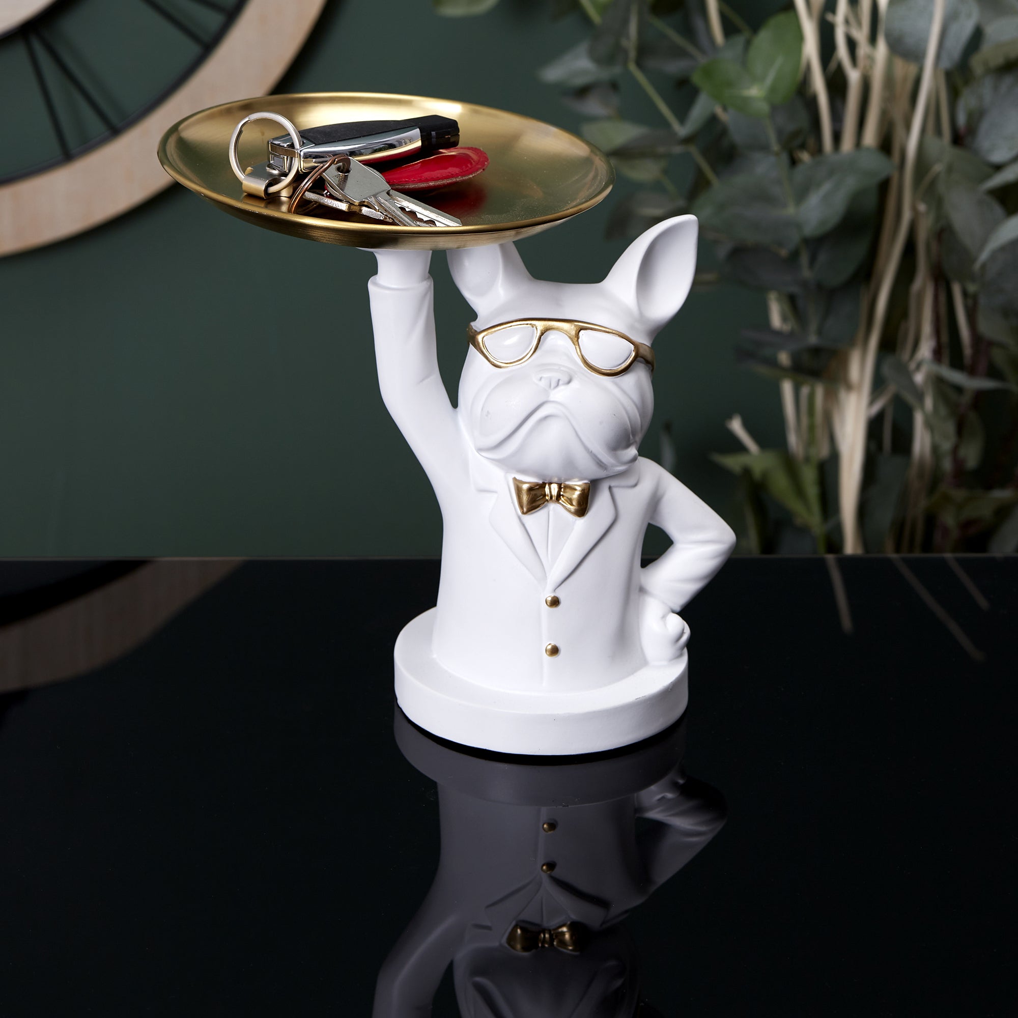 STATUE BULLDOG BLANC VIDE POCHE 23CM