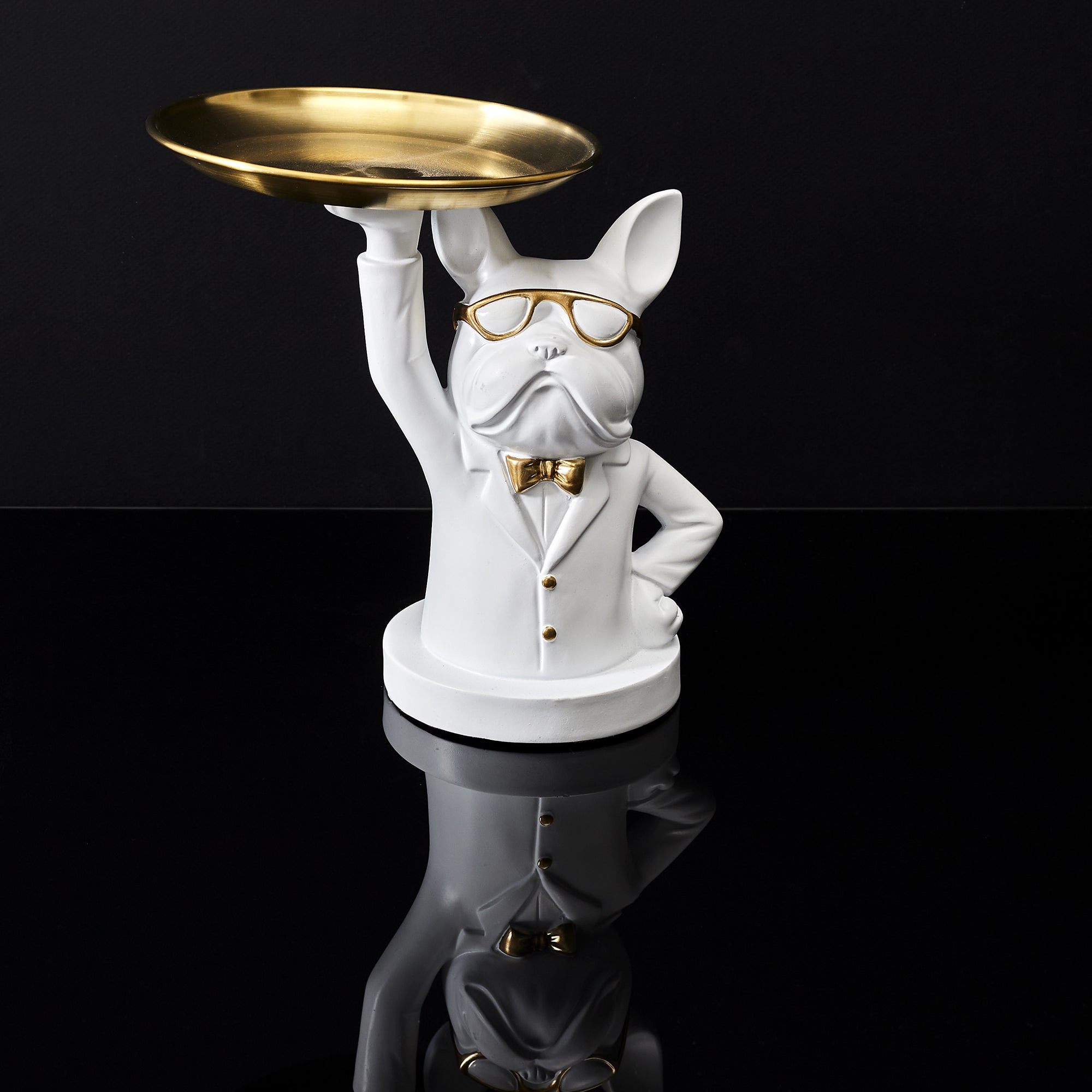 STATUE BULLDOG BLANC VIDE POCHE 23CM