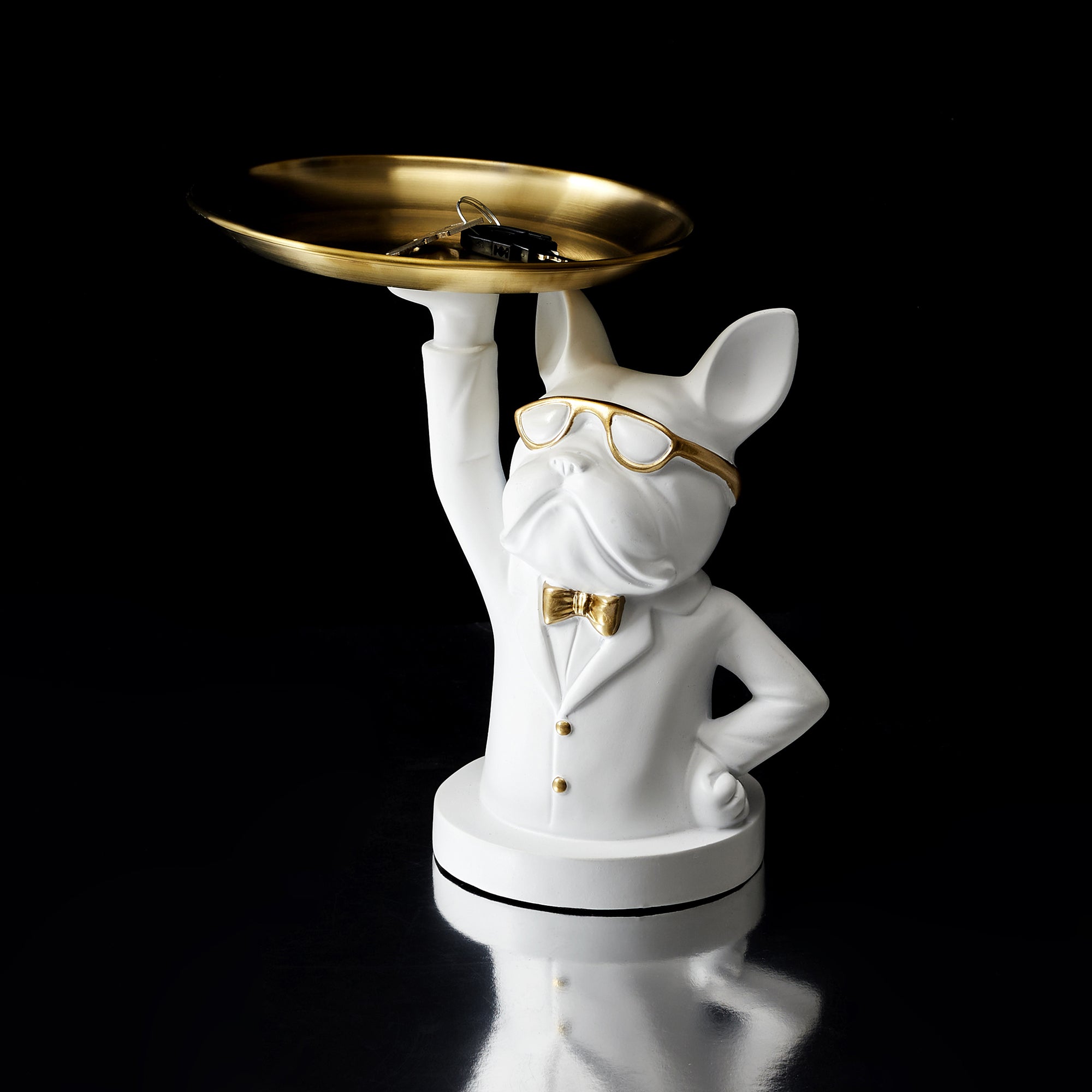 STATUE BULLDOG BLANC VIDE POCHE 23CM