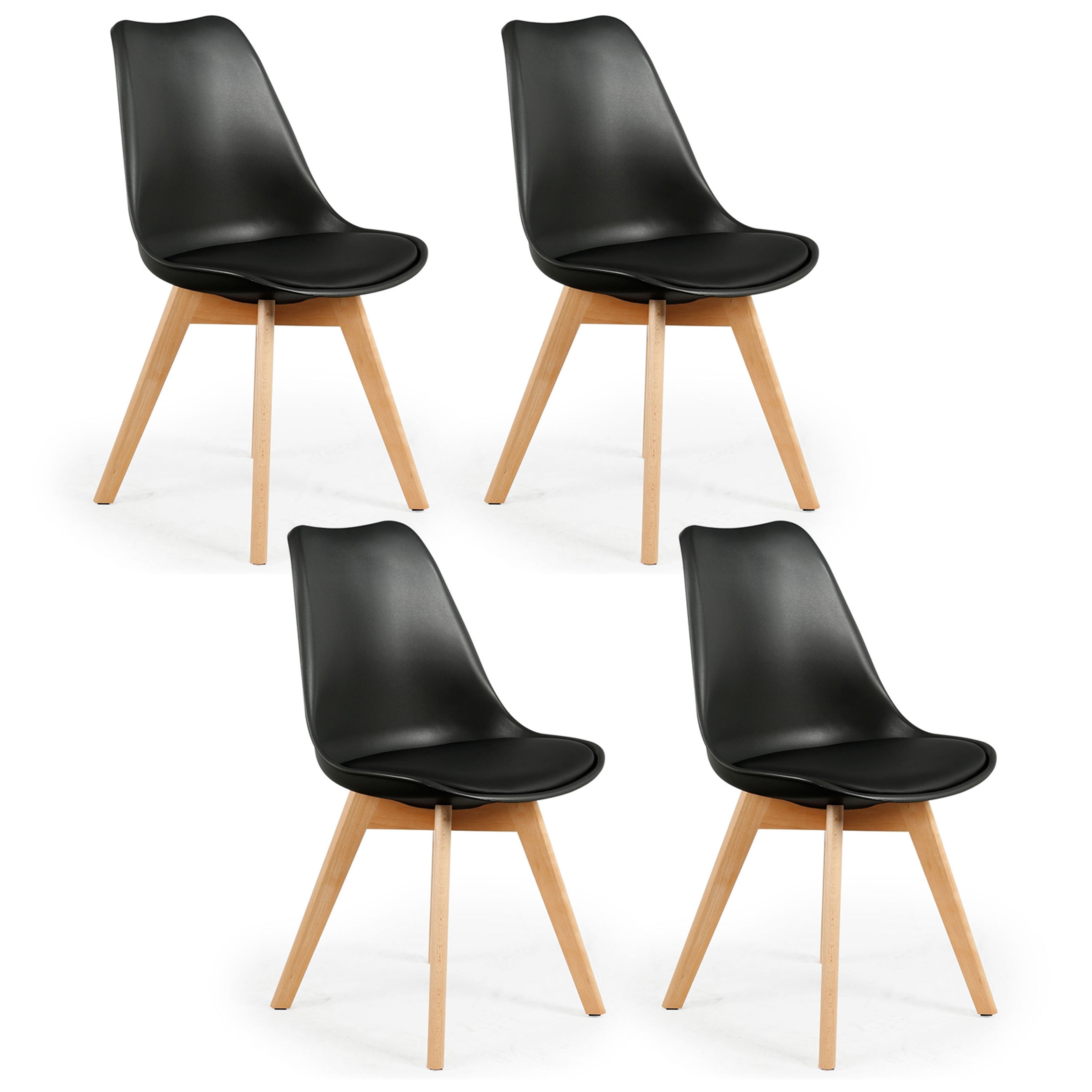 CHAISE SCANDINAVE COQUE PP REMBOURREE NOIRE - LOT DE 4