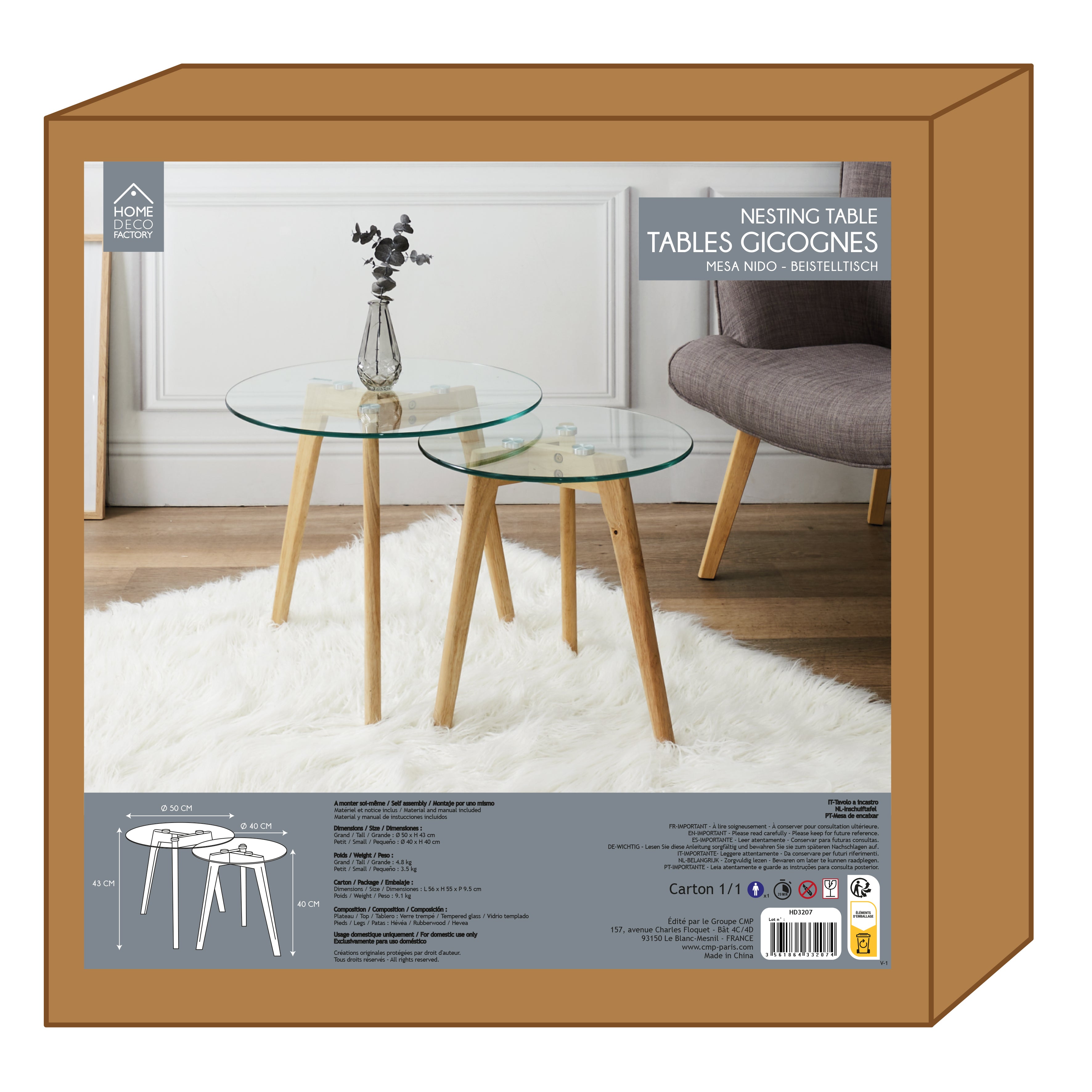 TABLE GIGOGNE EN VERRE TREMPE PLATEAU ROND X2
