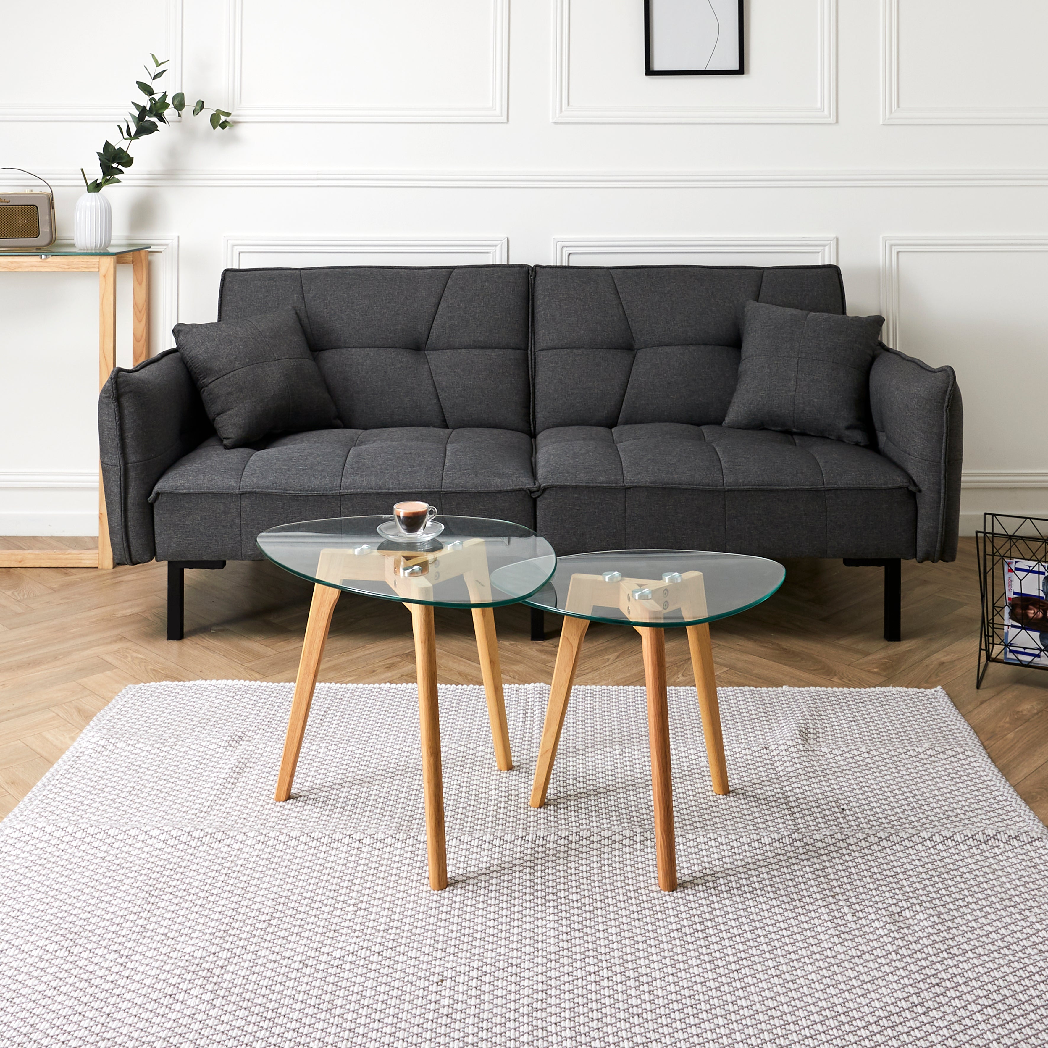 TABLE GIGOGNE EN VERRE TREMPE GALET X2