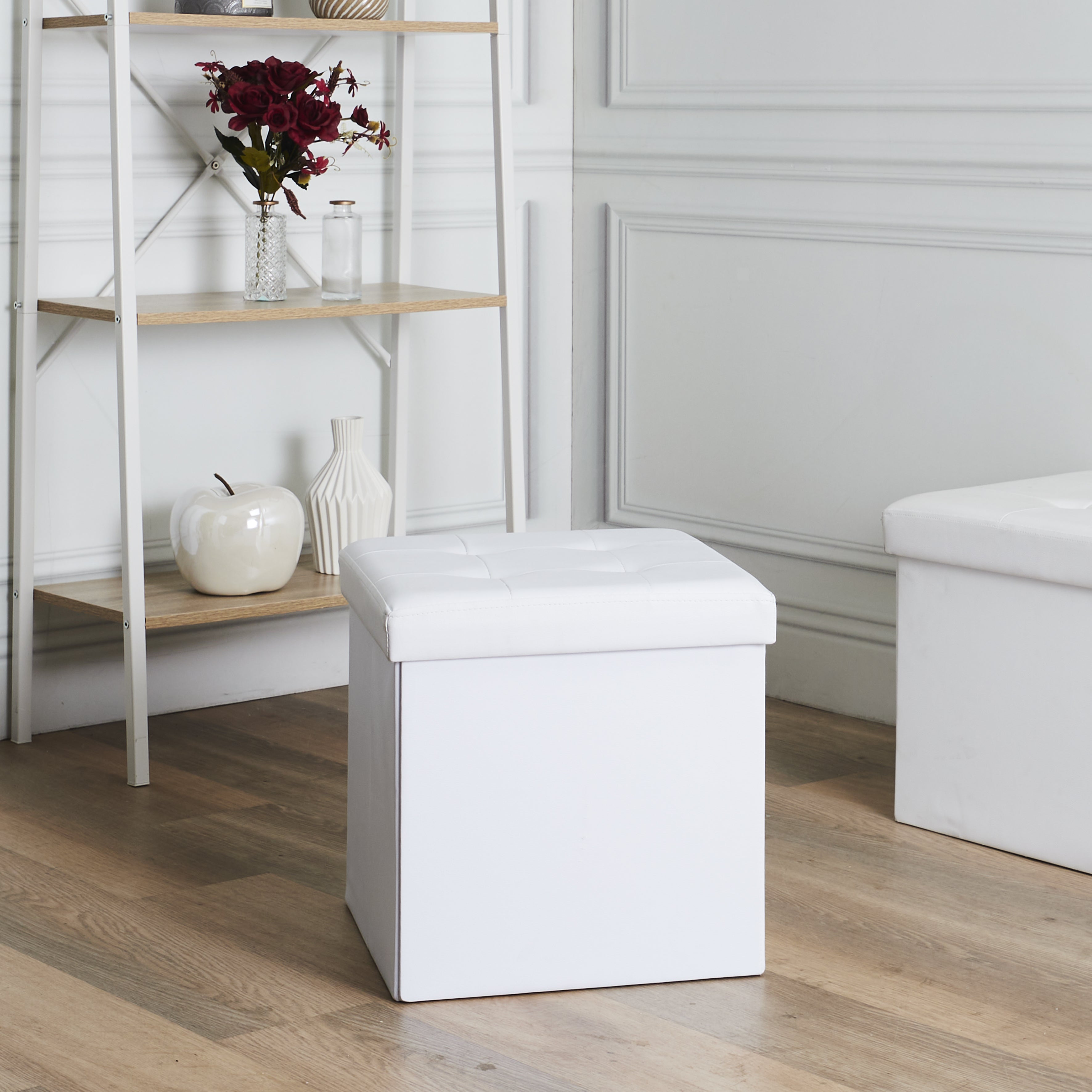 COFFRE POUF PLIABLE PU BLANC